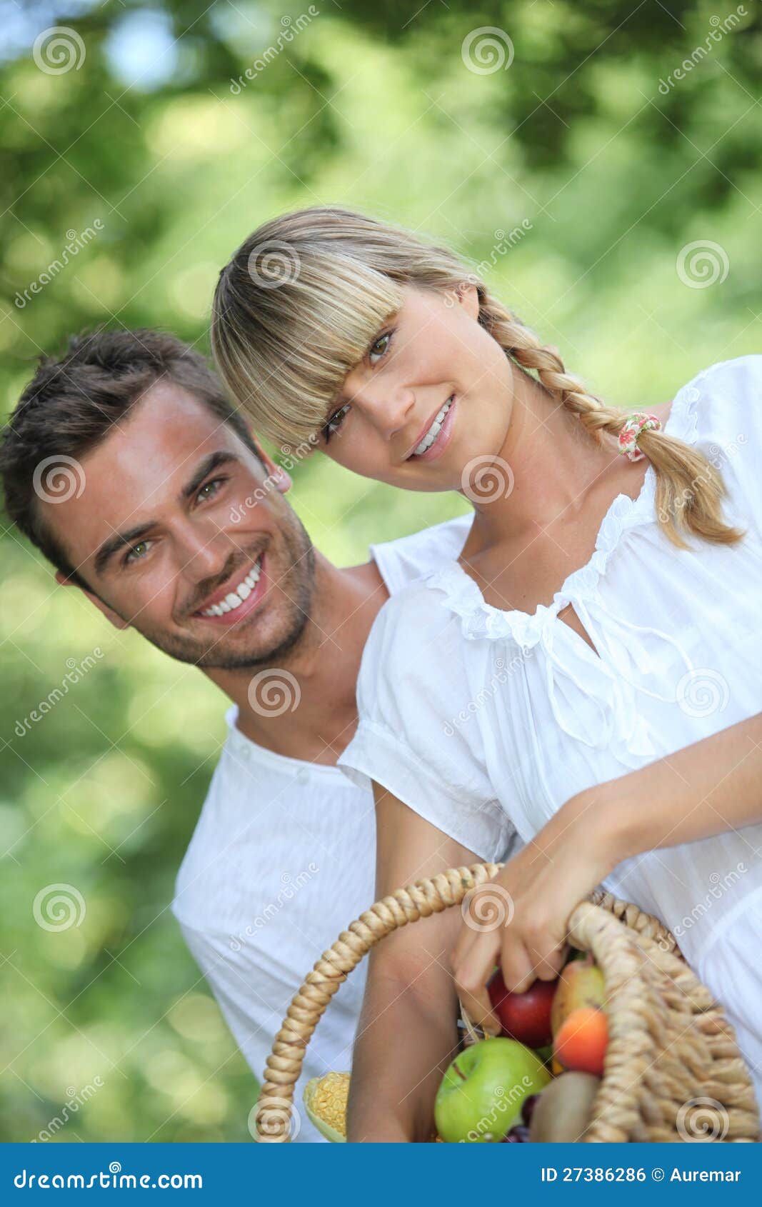 Young Couple with Fruit Basket Stock Photo Image of basket, young
