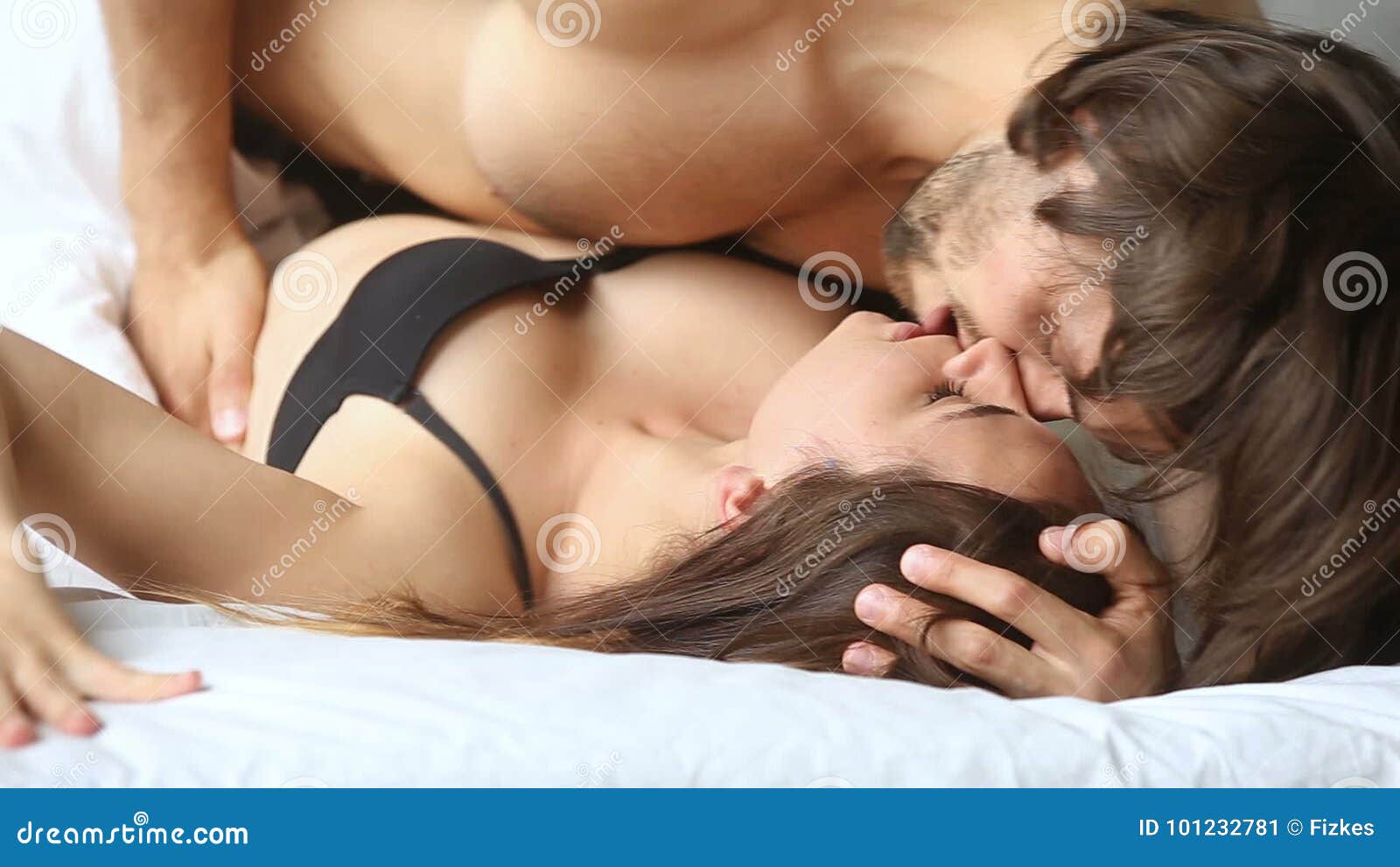 Young Couple Having Sex on Bed, Sensual Woman Getting Orgasm Stock Video photo