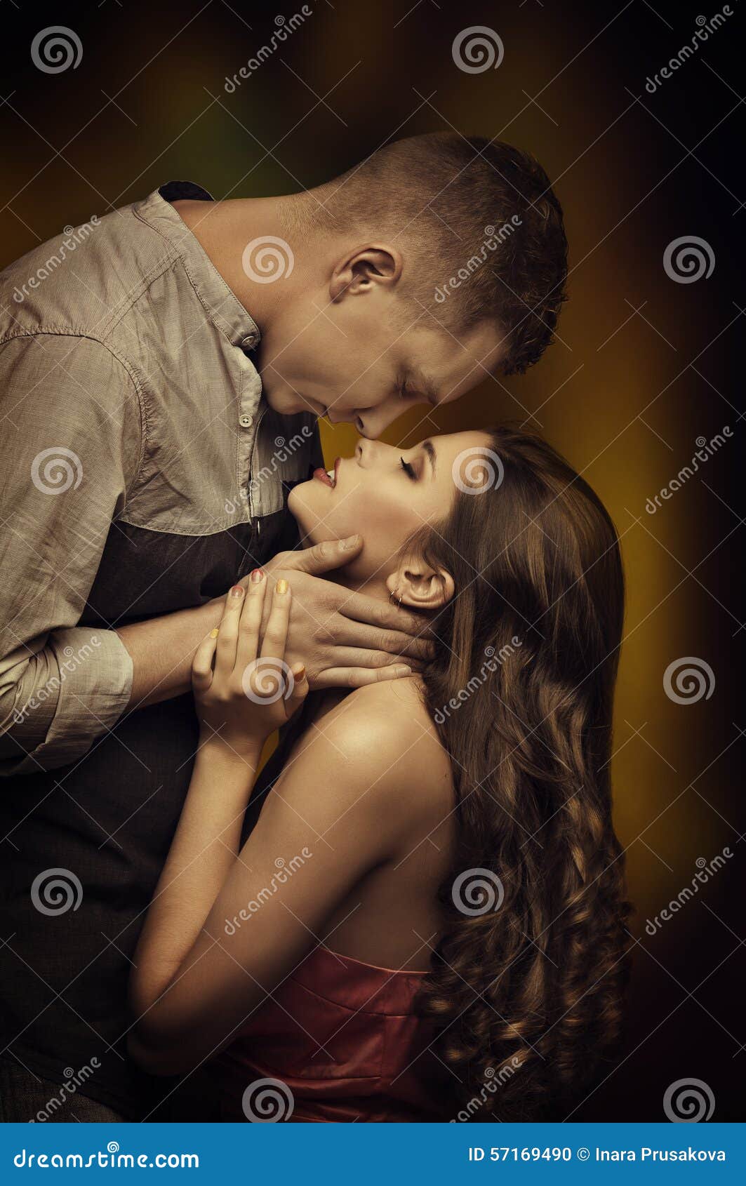 young couple kissing in love, woman man lovers, passion desire