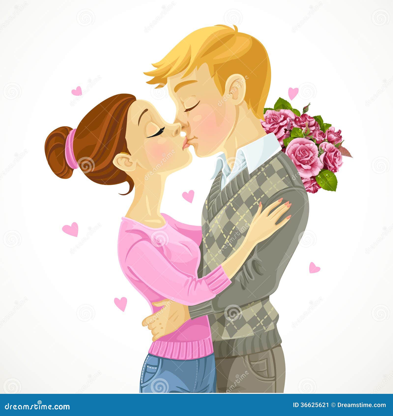Young Couple Kissing. Vector Draw Stock Vector - Illustration of