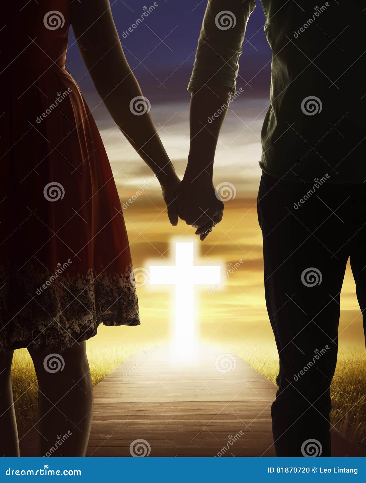 Young Couple Looking the Shining Cross Stock Photo Image of religion