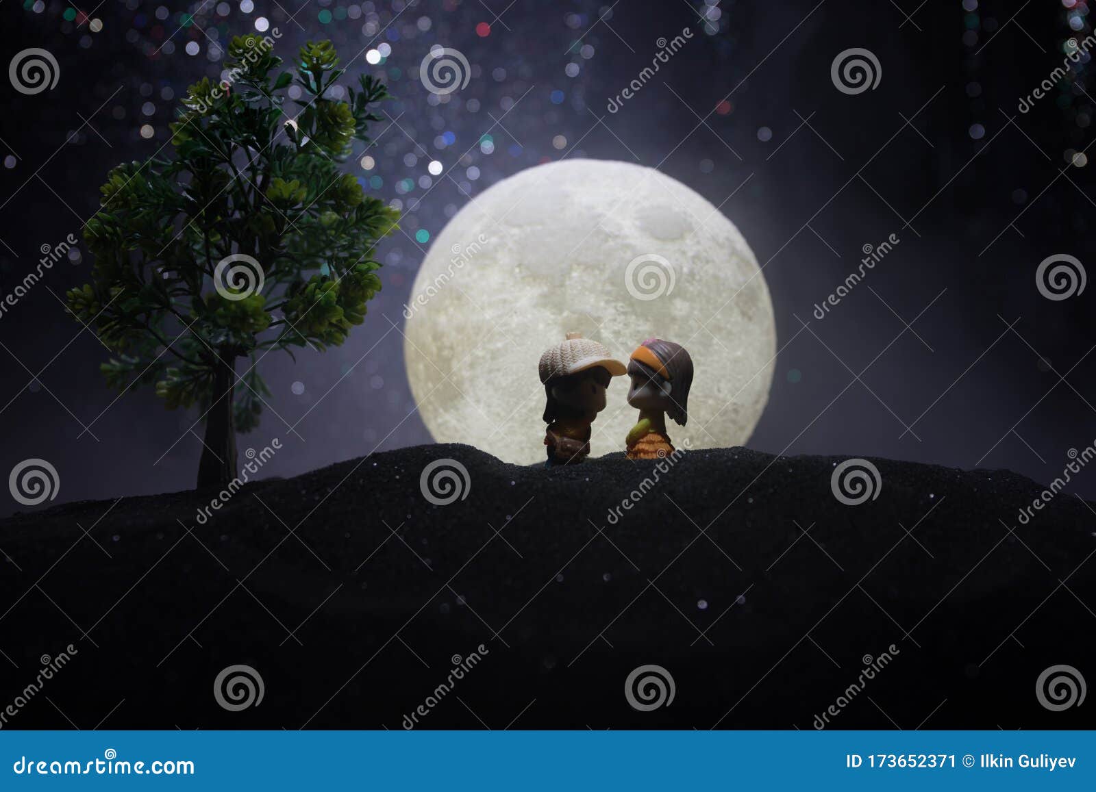 Young Couple in Love at Beautiful Moon of Night Stock Image ...