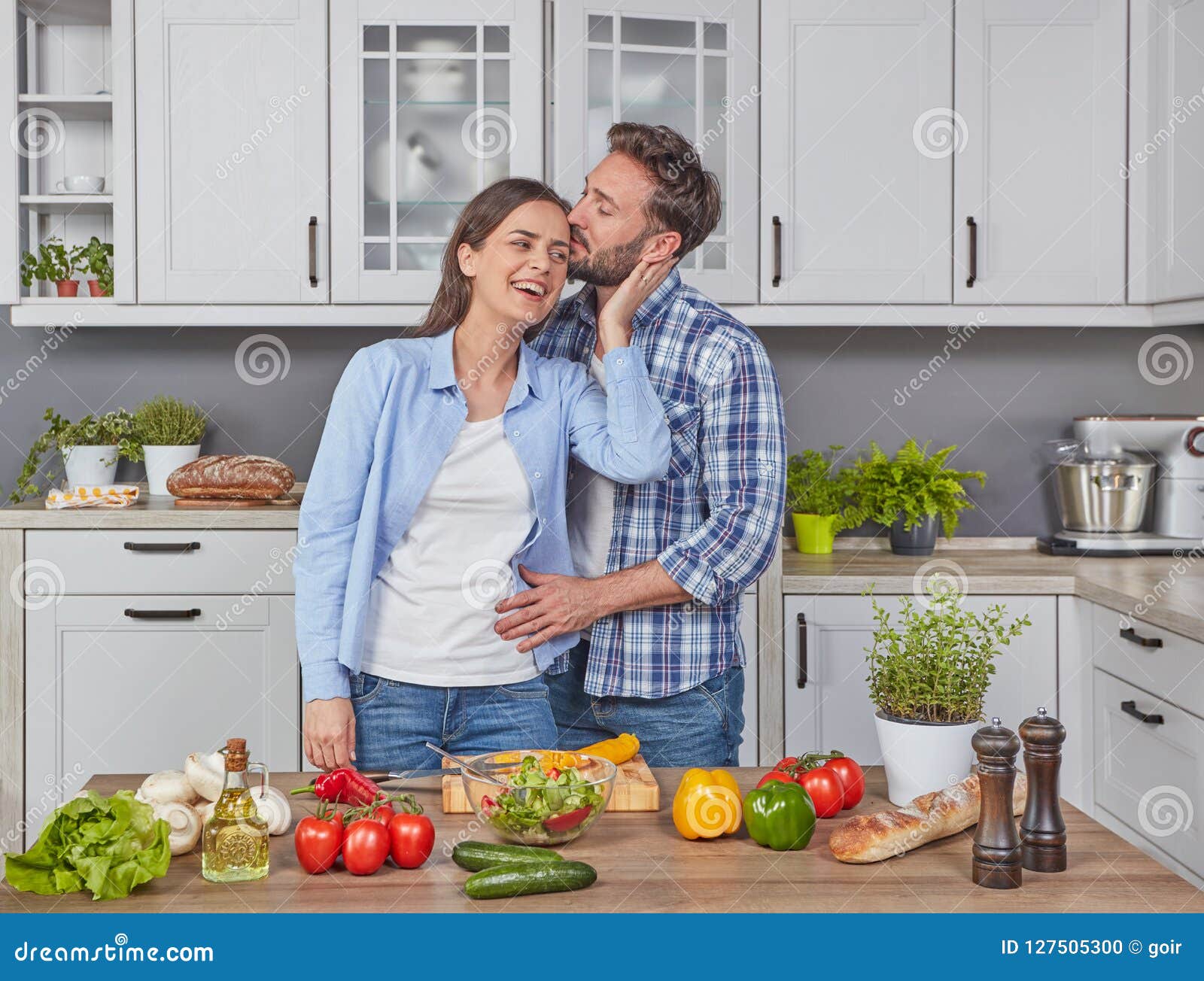 Young Couple in Love in the Kitchen Stock Photo Image of holiday