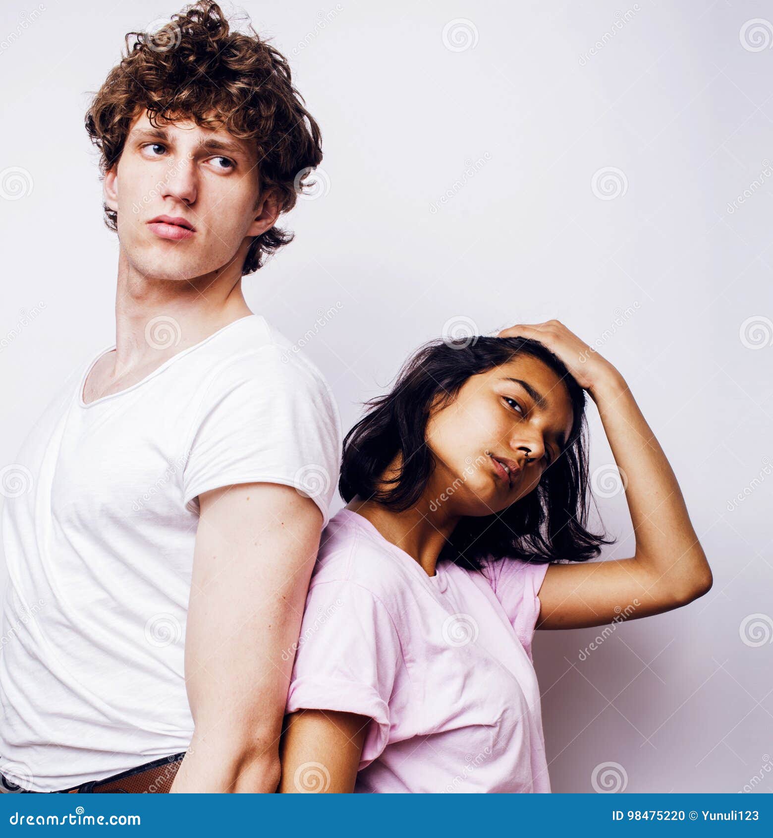 Young Couple of Mixed Races Girlfriend and Boyfriend Having Fun on White  Background, Lifestyle Teenage People Concept Stock Image - Image of  boyfriend, hairstyle: 96897159