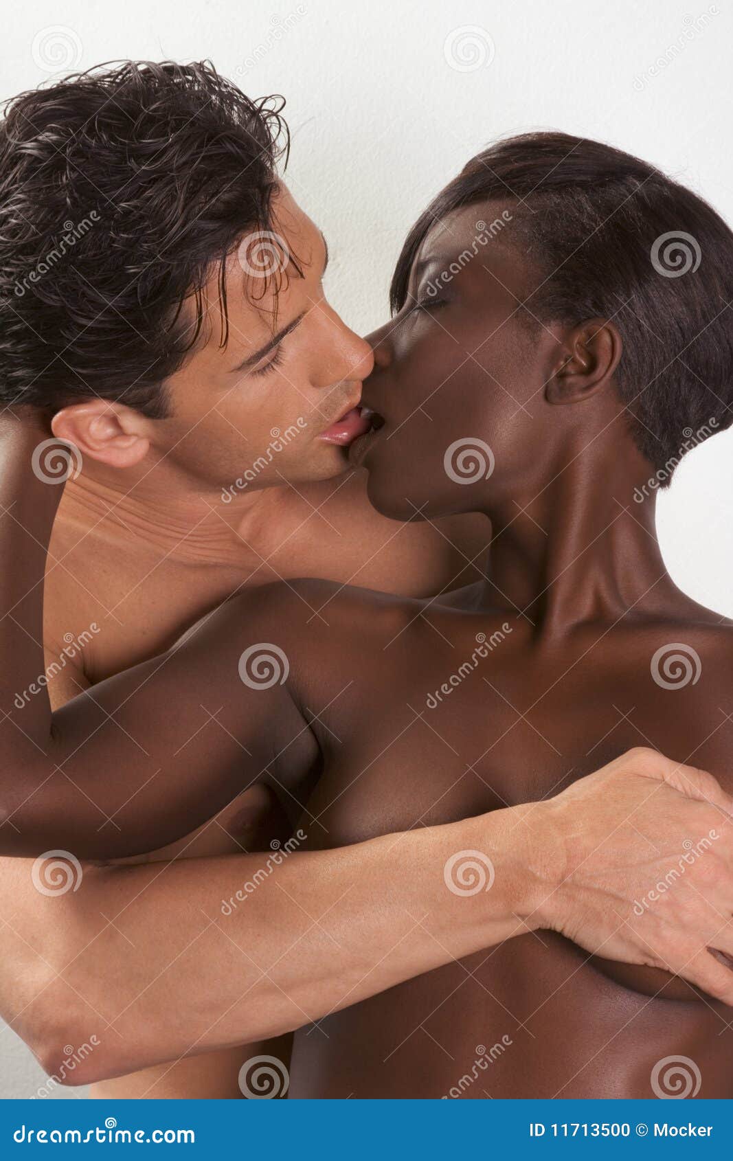 Young Couple Naked Man and Woman in Love Kissing Stock Photo