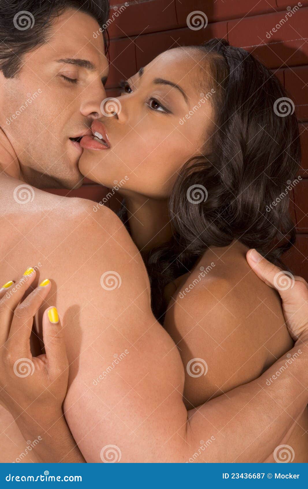 Young Couple Naked Man and Woman in Love Kissing Stock Image picture