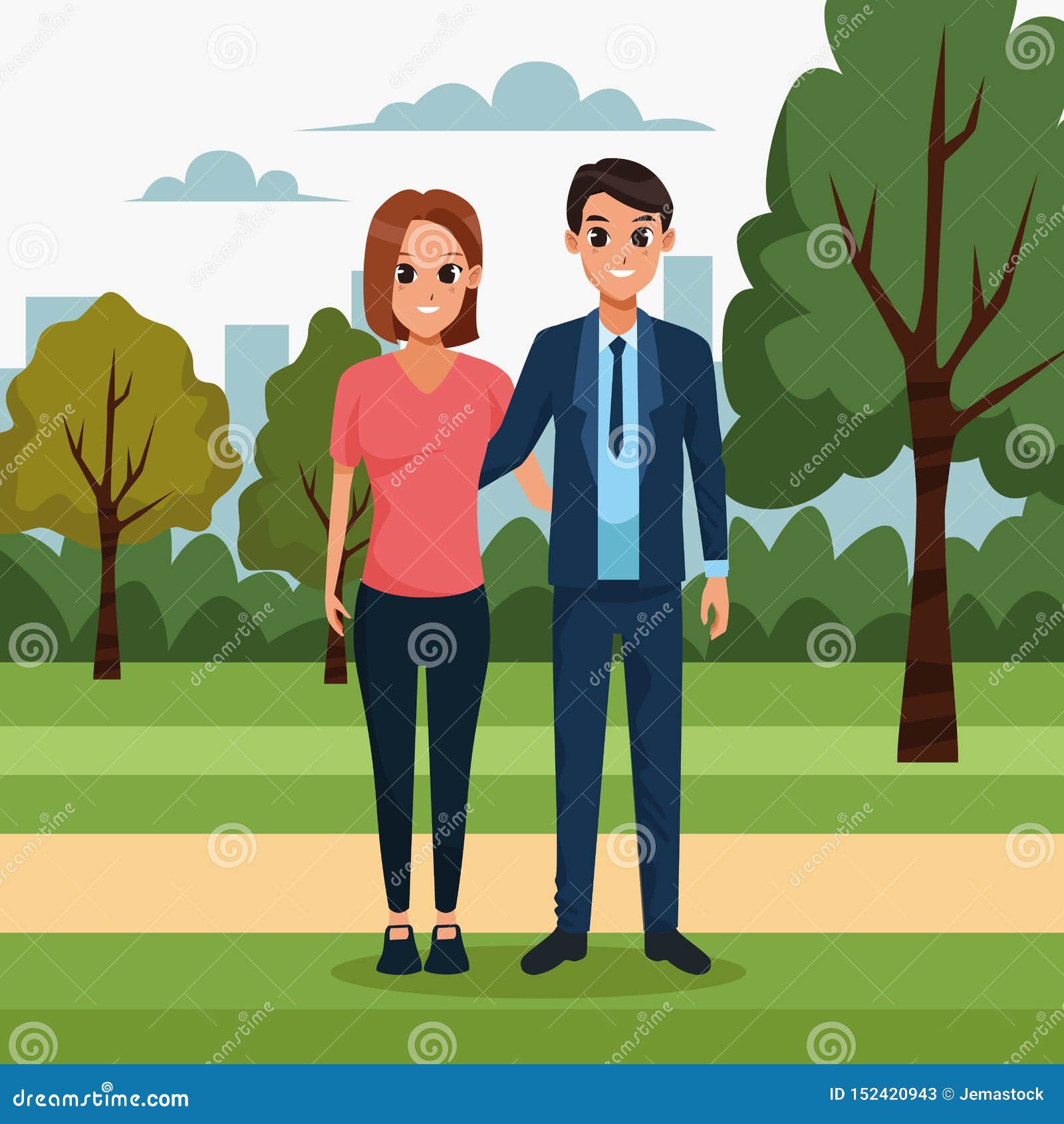 Young Couple in the Park Scenery Stock Vector - Illustration of ...