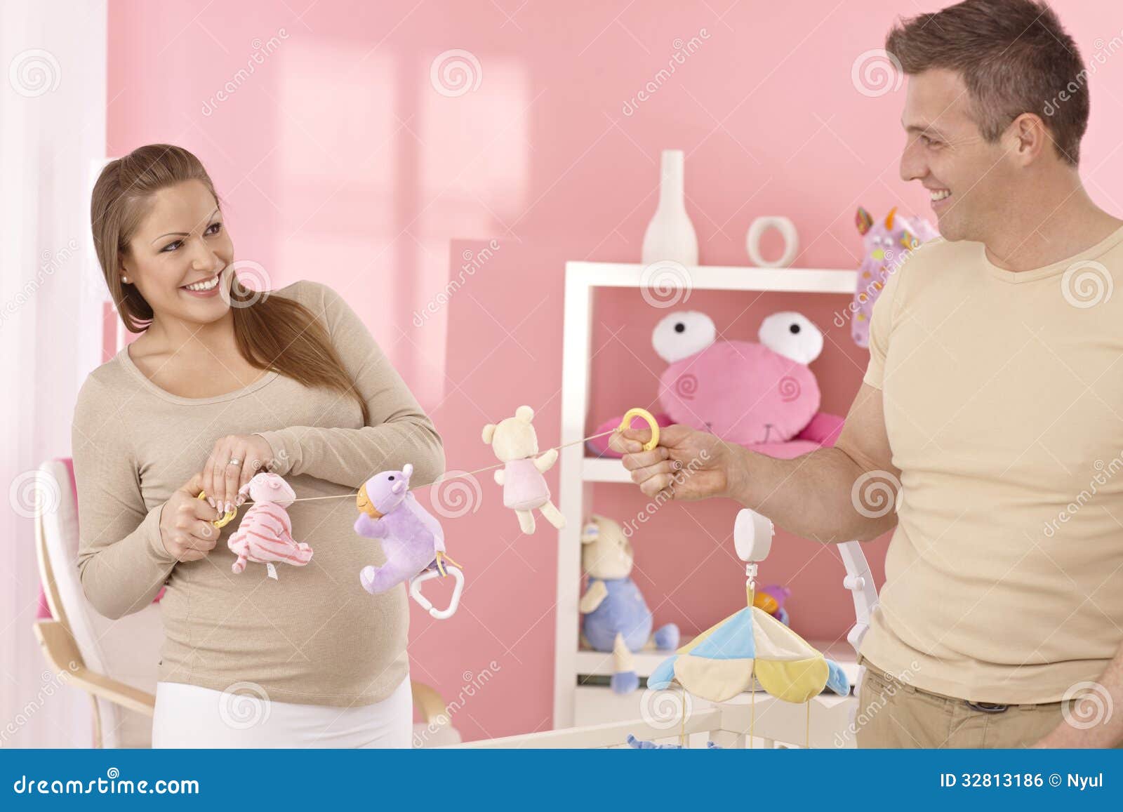 Young Couple Preparing Baby S Room Stock Photo Image of home