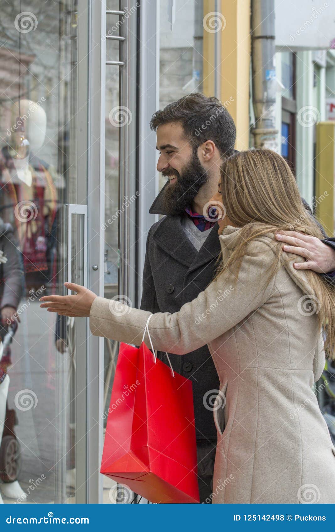 Couple in city on shopping stock photo. Image of couple - 125142498