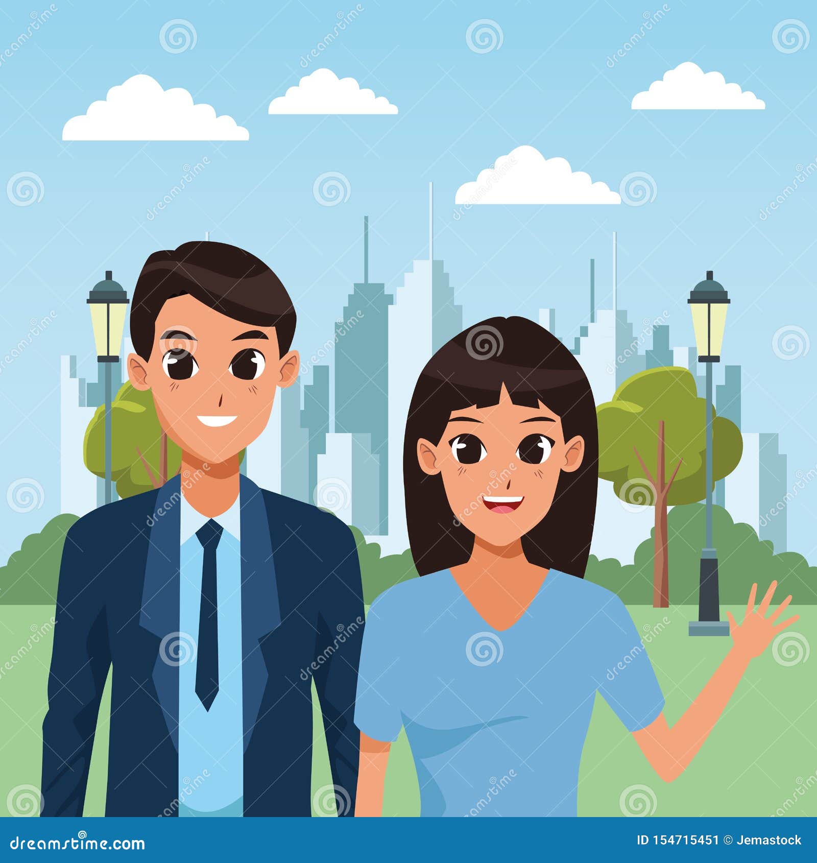 Young Couple Smiling and Greeting Stock Vector - Illustration of avatar ...