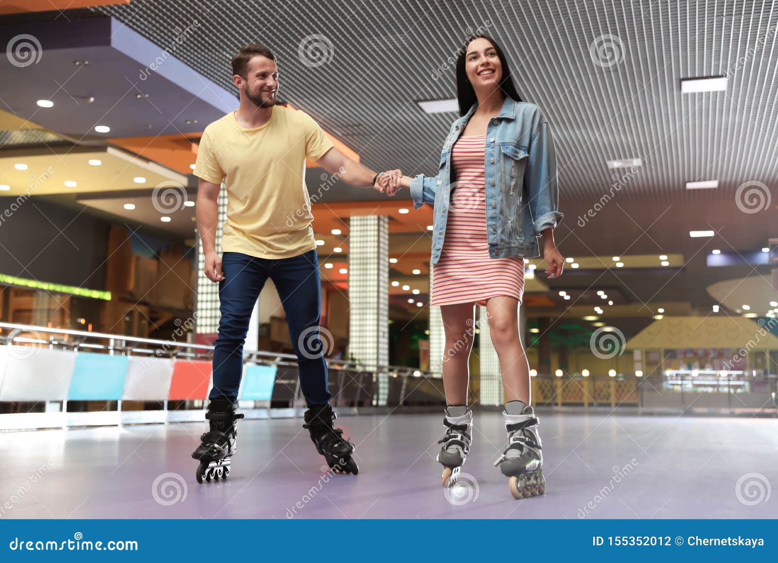Young Couple Spending Time at Roller Rink Stock Photo Image of
