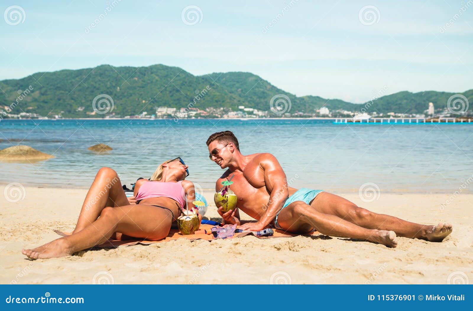 young couple vacationer having genuine fun on tropical phuket be