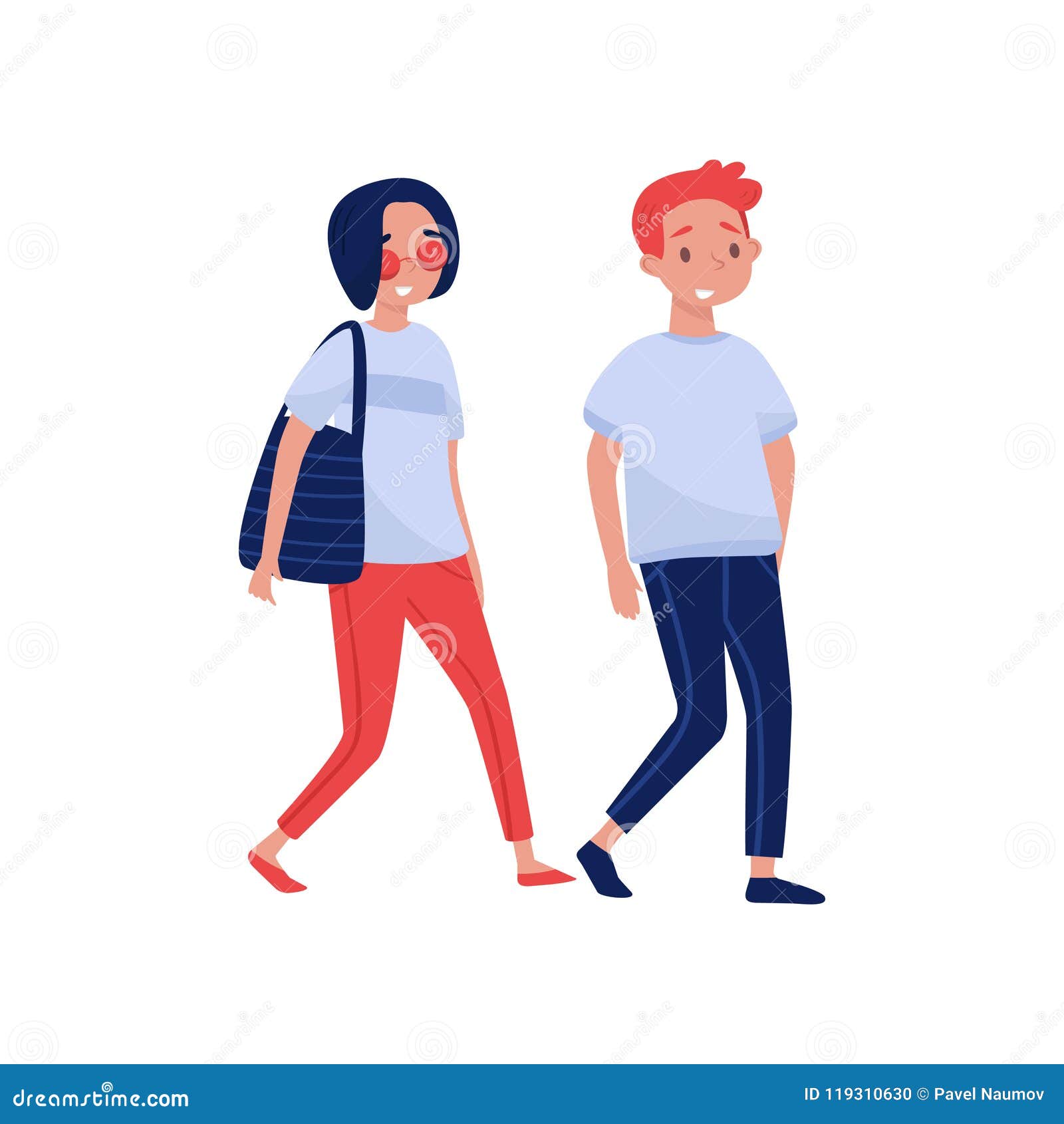 Young Couple Walking Together. Cartoon People Characters. Colorful Flat  Vector Design Stock Vector - Illustration of design, human: 119310630
