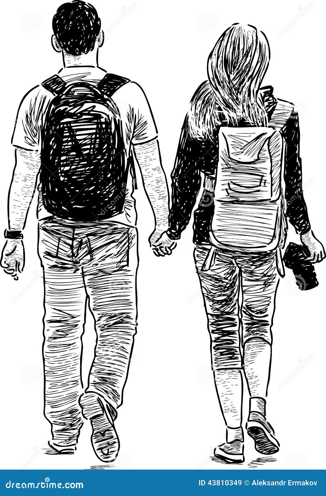 Sketch Of Couple Young People Walking For A Stroll On Summer Day Royalty  Free SVG, Cliparts, Vectors, And Stock Illustration. Image 166978989.