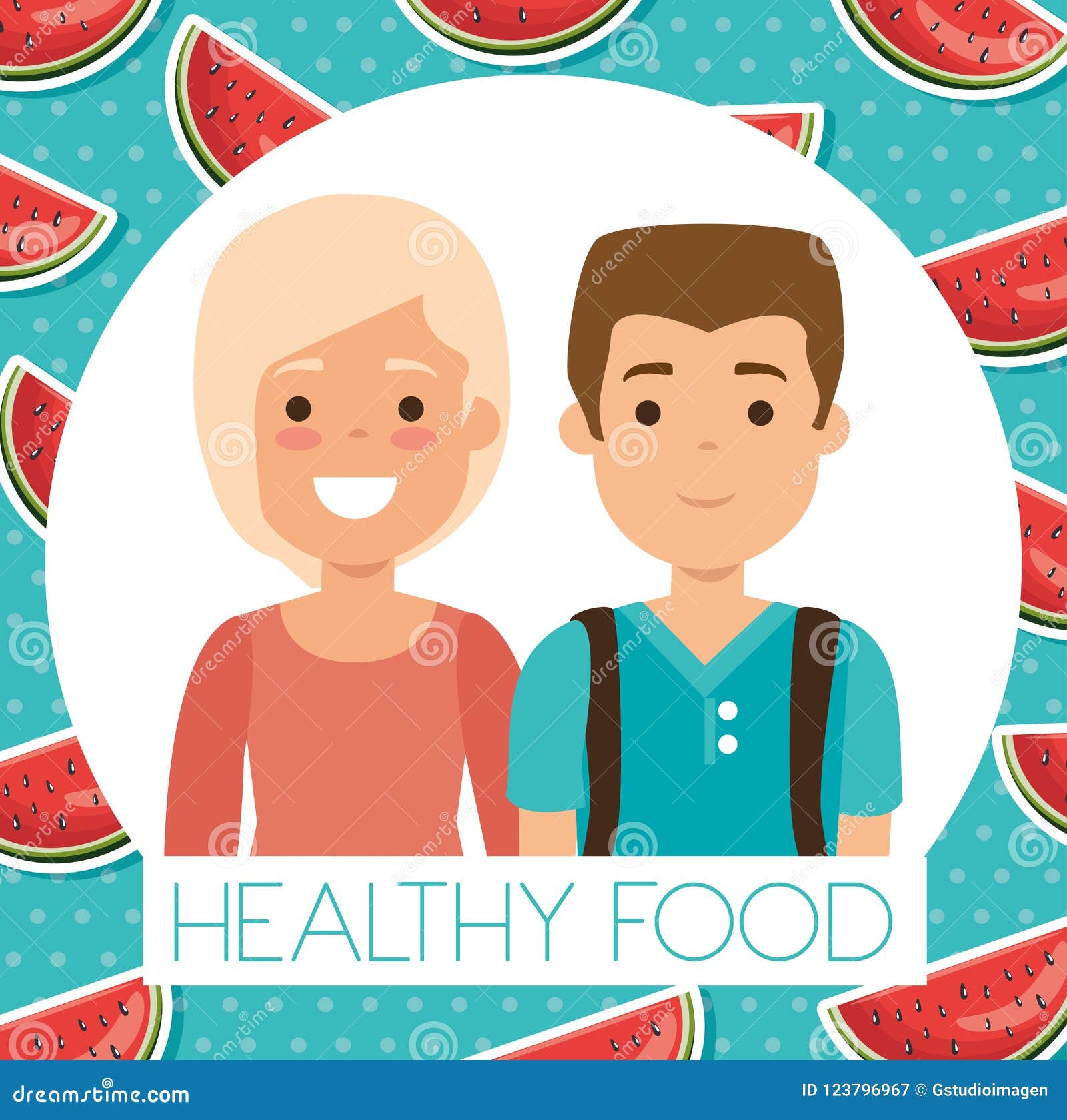 Young Couple with Watermelon Healthy Food Stock Vector - Illustration ...