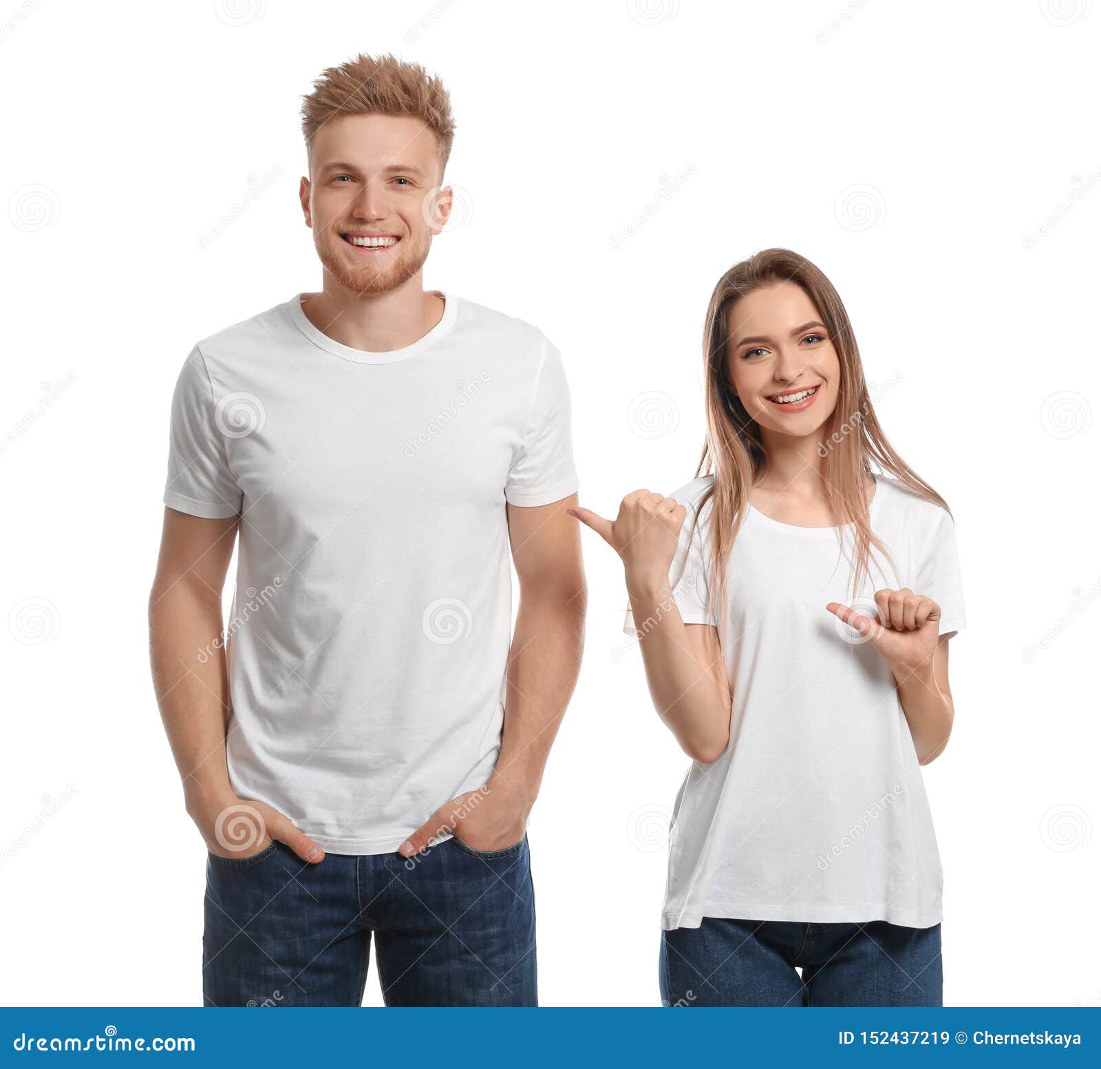 Download Young Couple Wearing Blank T Shirts Mockup For Design Stock Image Image Of Brand Female 152437219