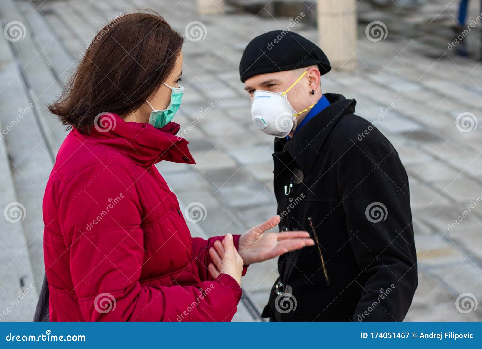 Young Couple Wearing Masks To Protect Them from Viruses, Smog, and ...