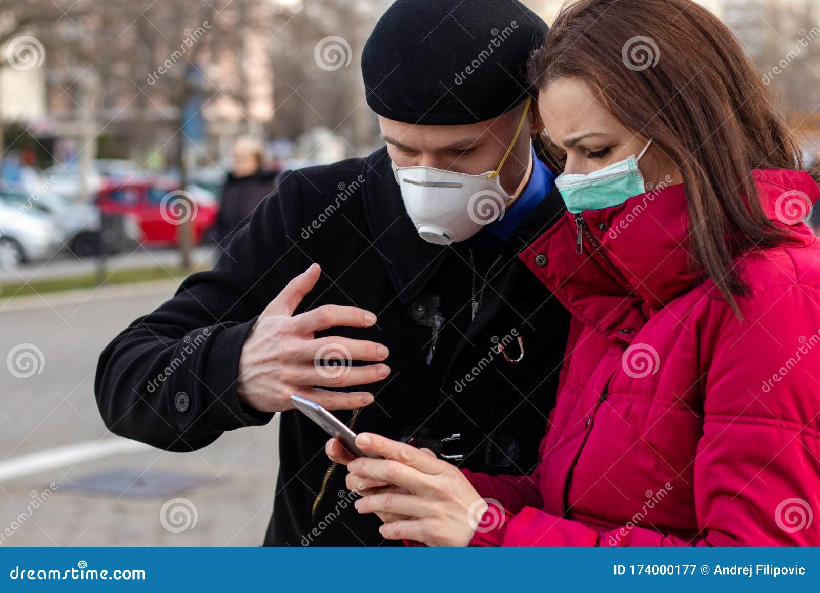 Young Couple Wearing Masks To Protect Them from Viruses, Smog, and ...