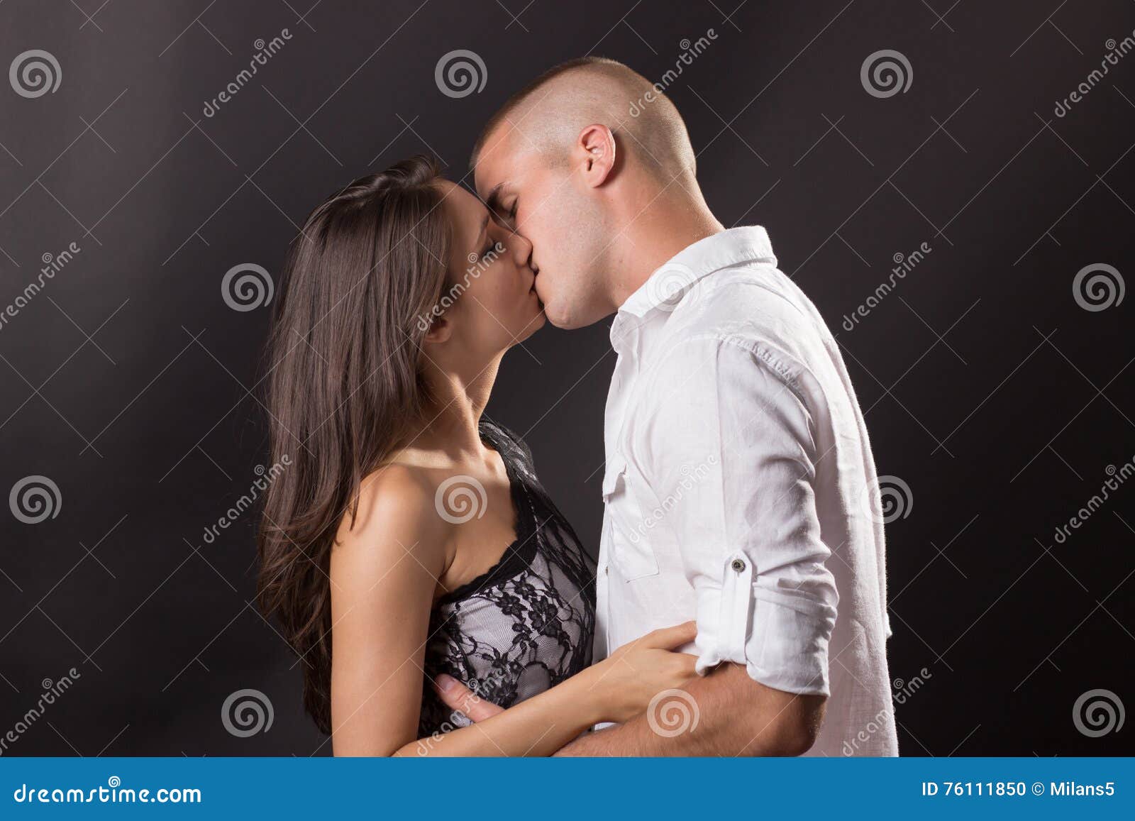 Young Couple 20 Years Old Kissing Boy Girl Man Woman Black Backg Stock Photo