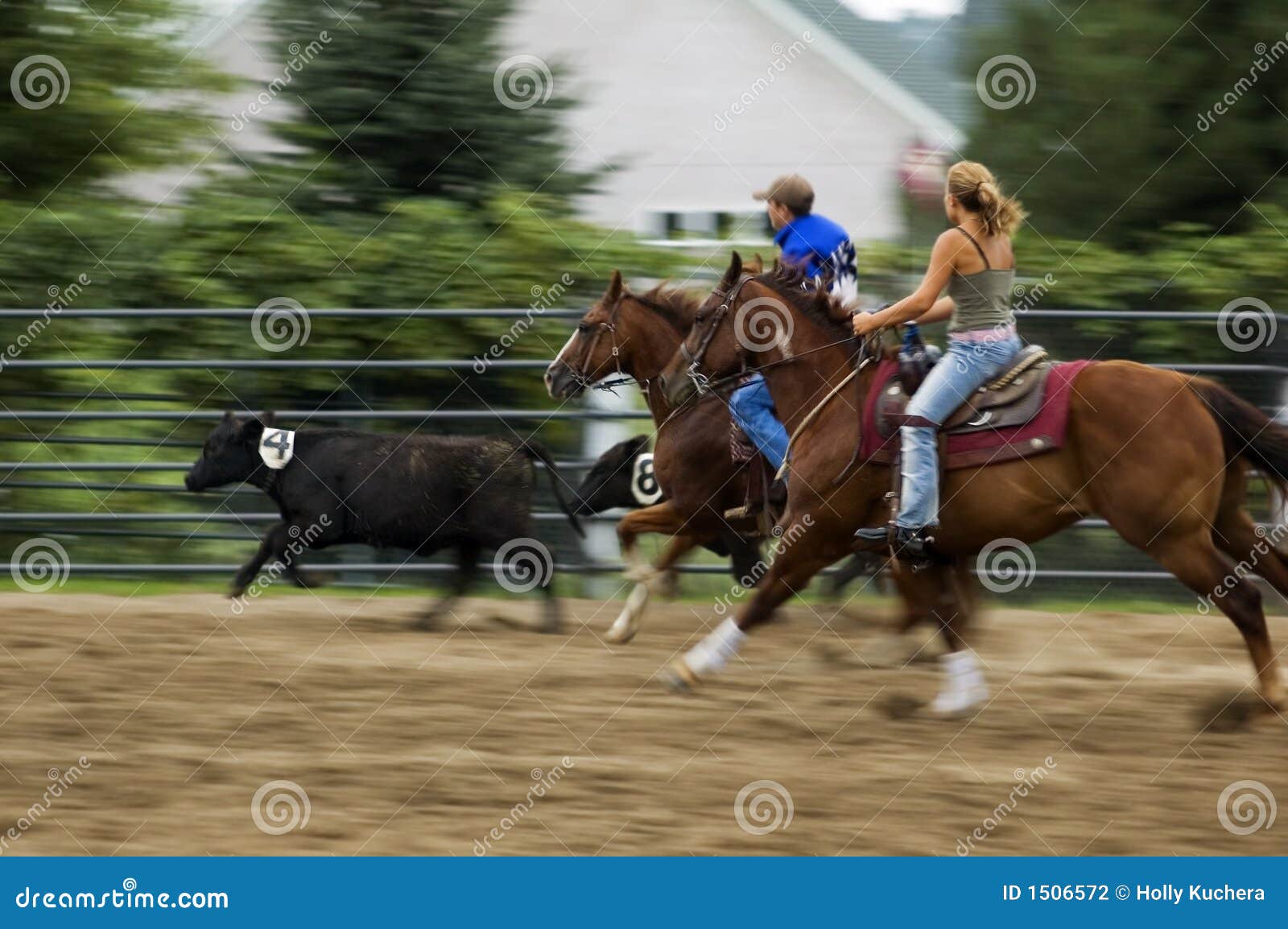 young cowhands rodeo panning and motion blur