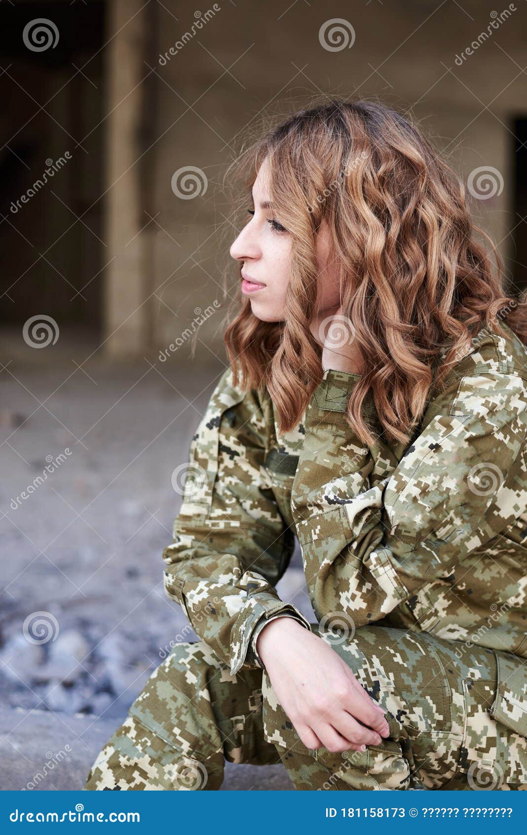 Young Curly Blond Military Woman, Wearing Ukrainian Military Uniform ...