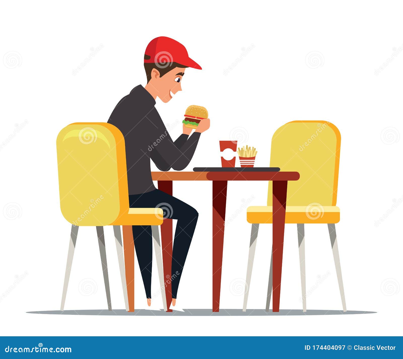 Young Customer, Student on Lunch Break Flat Vector Illustration. Stock  Vector - Illustration of eatery, canteen: 174404097