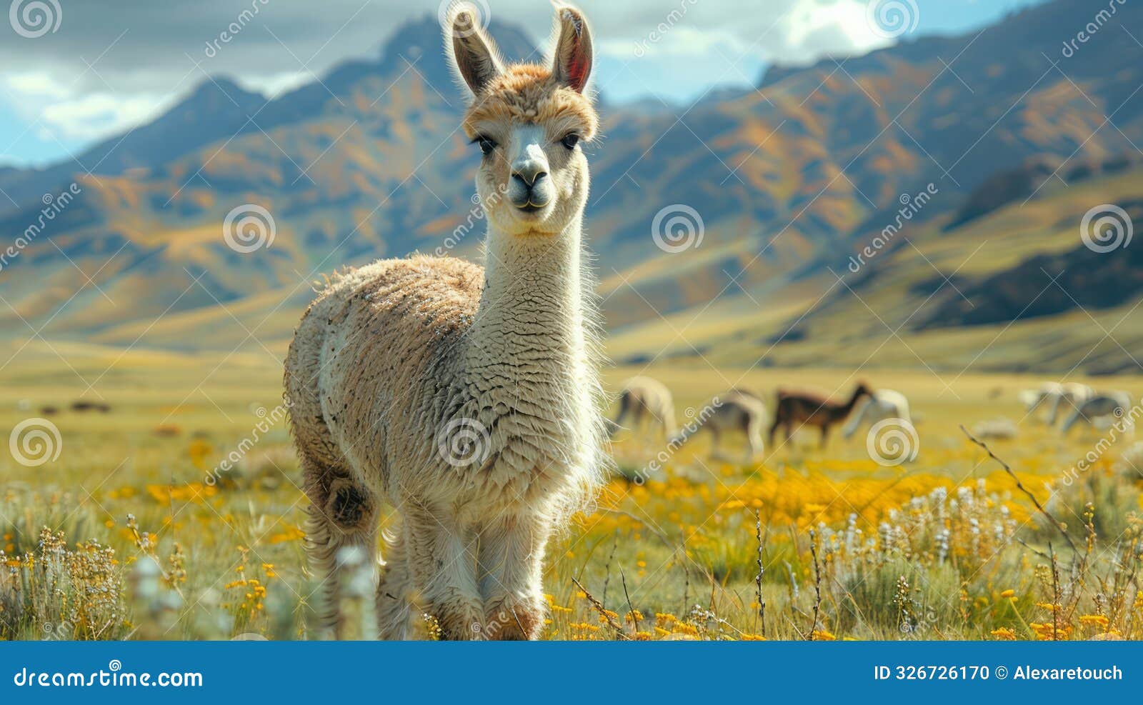 young cute llama in farmer's field