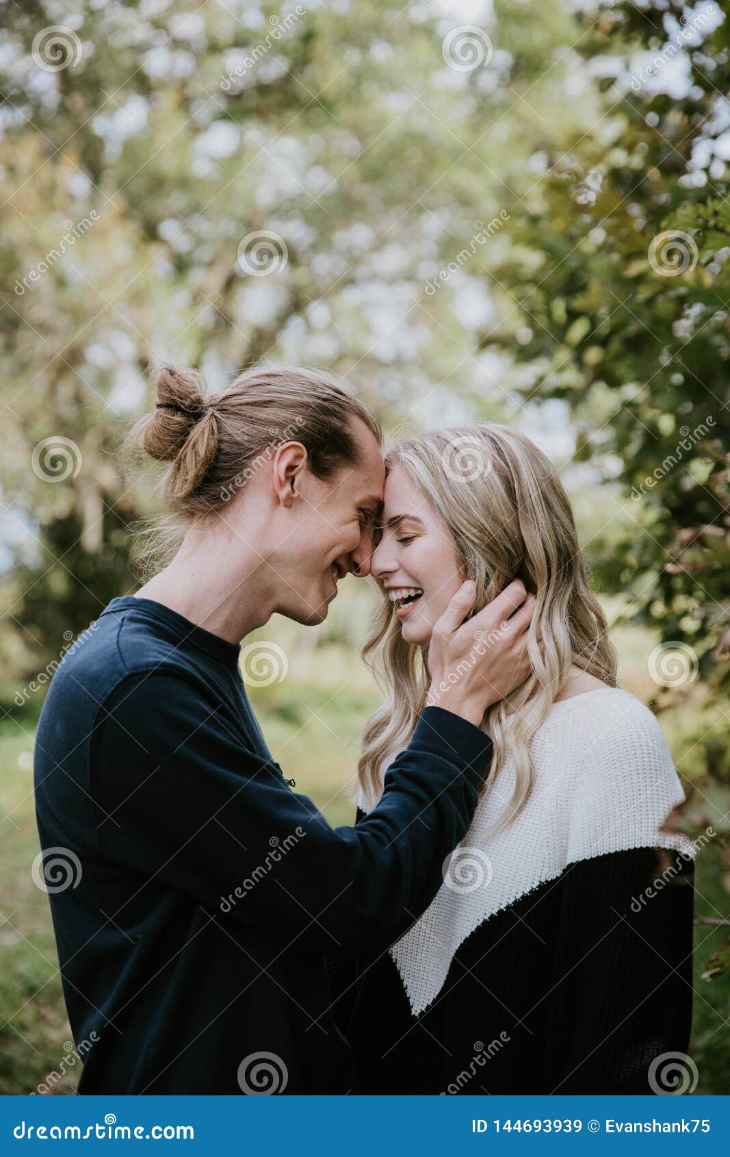 Young Cute Romantic Beautiful Loving Couple Face To Face Looking ...