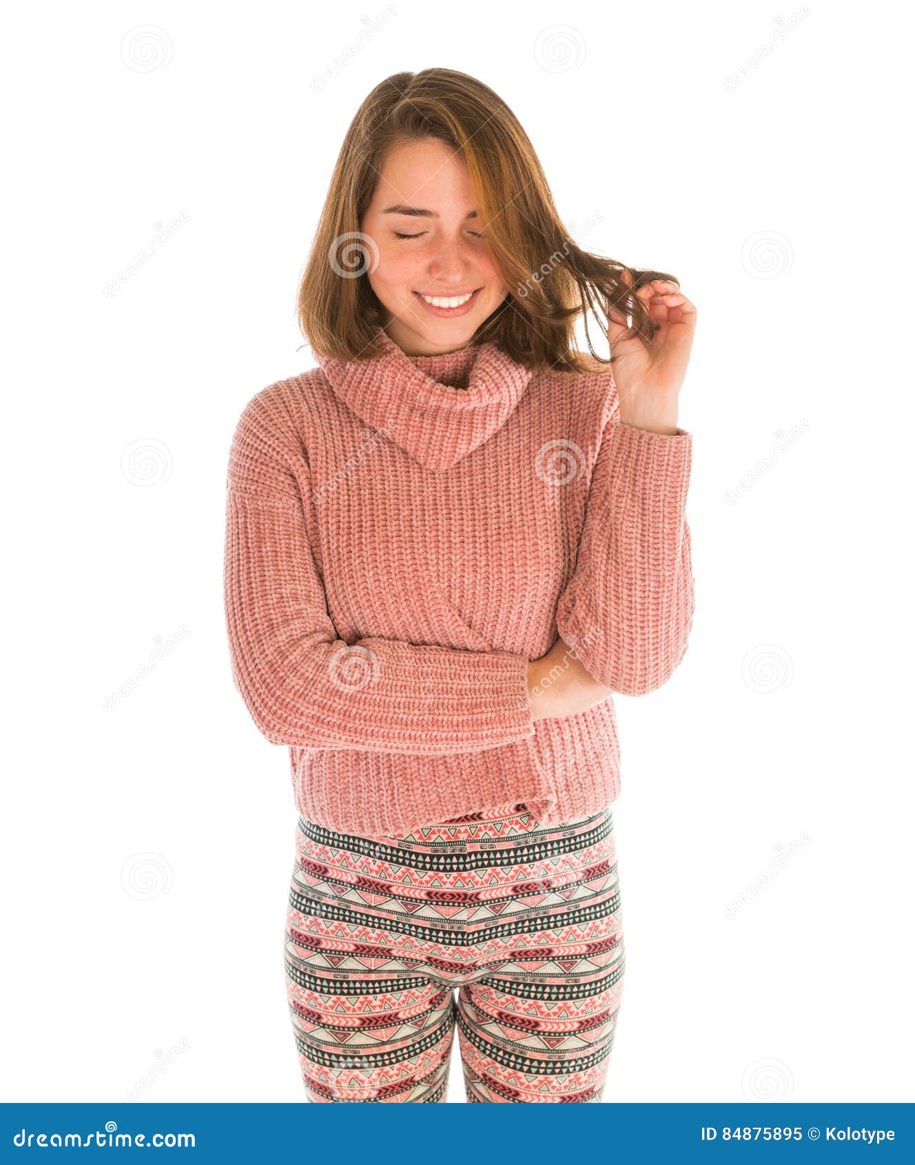 Young Cute Smiling Woman in Pink Sweater Stock Image - Image of cute ...