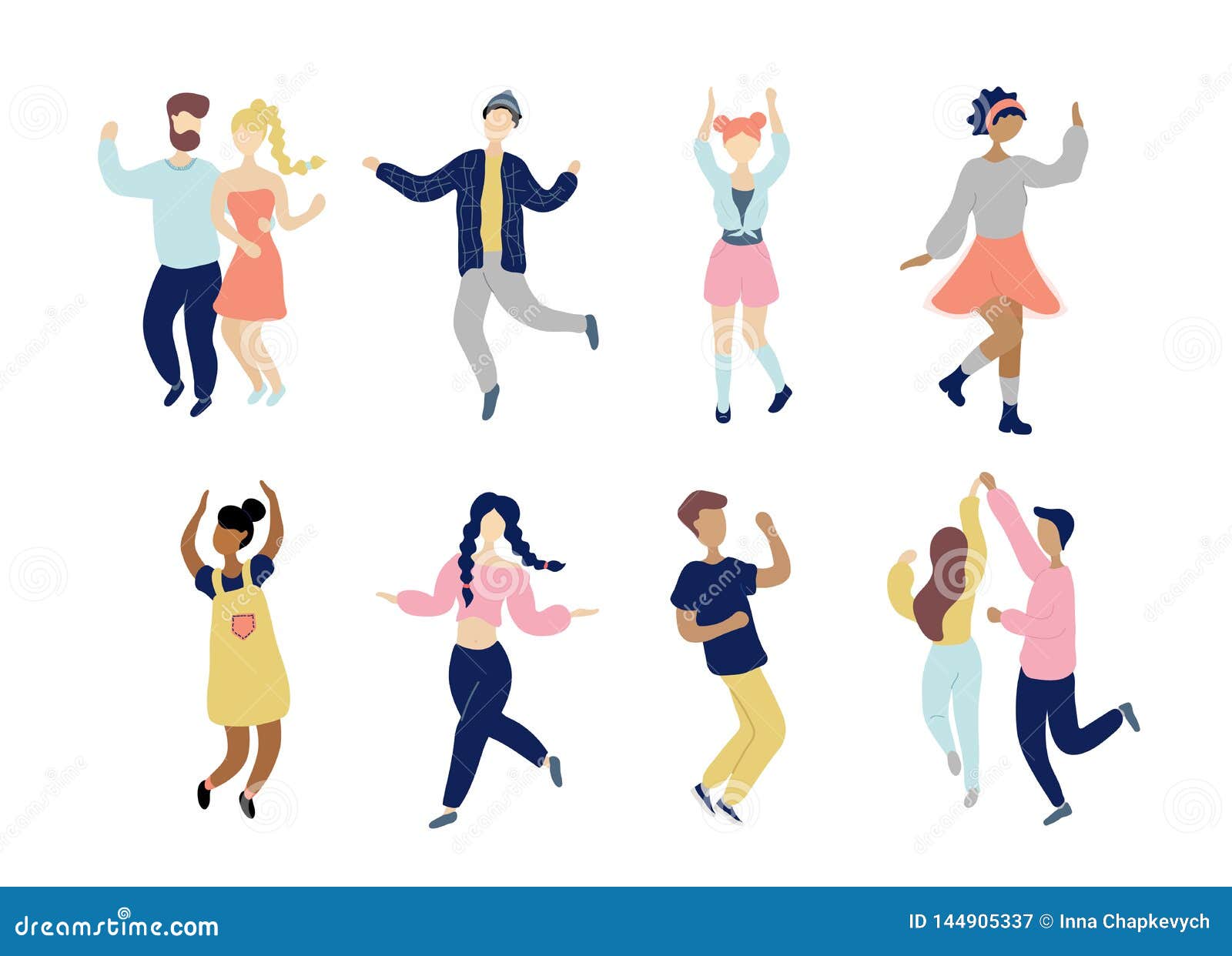 Young Dancing Tiny Stylish People Set. Stock Vector - Illustration of ...