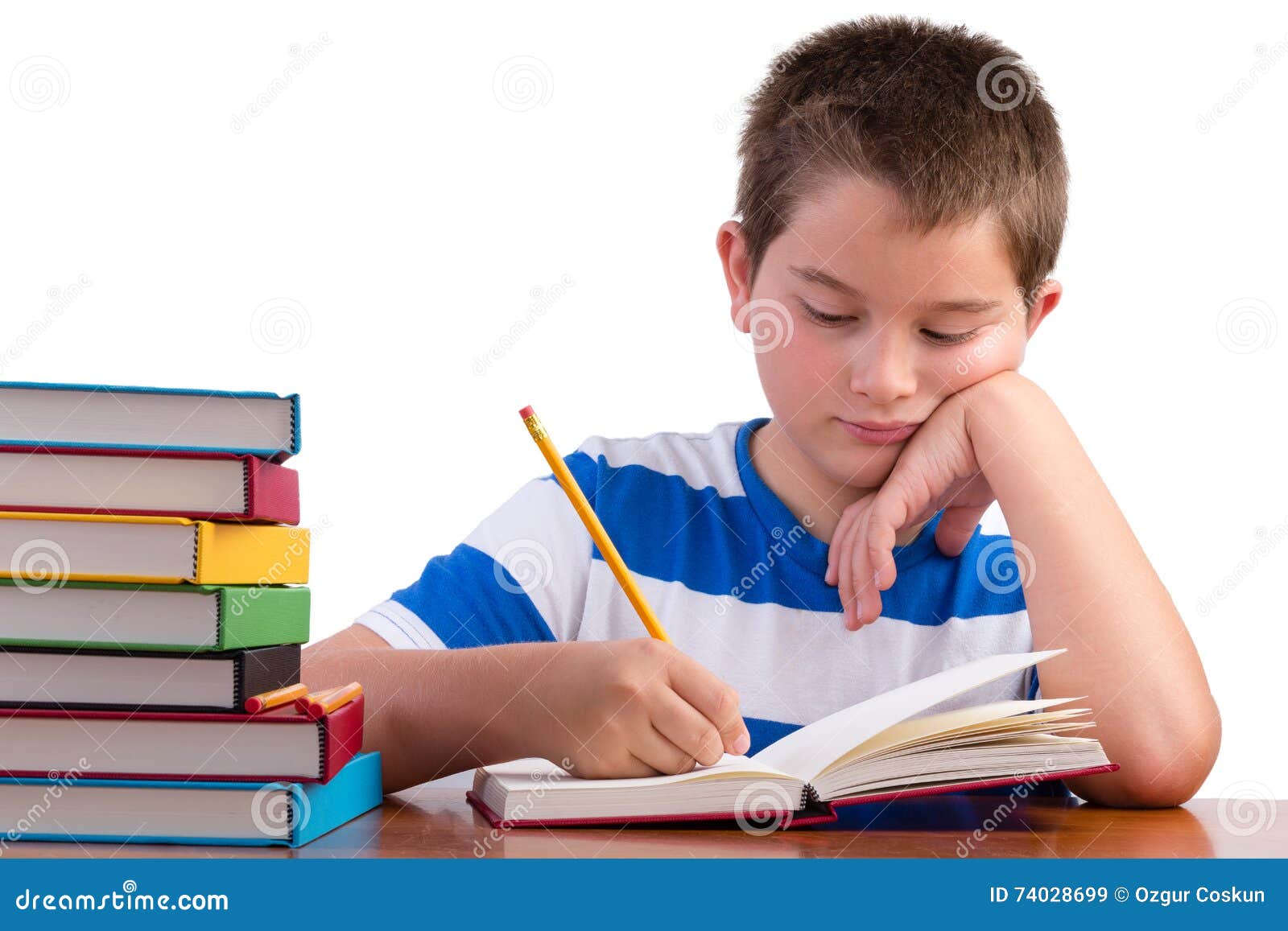 young dedicated middle school male kid studying