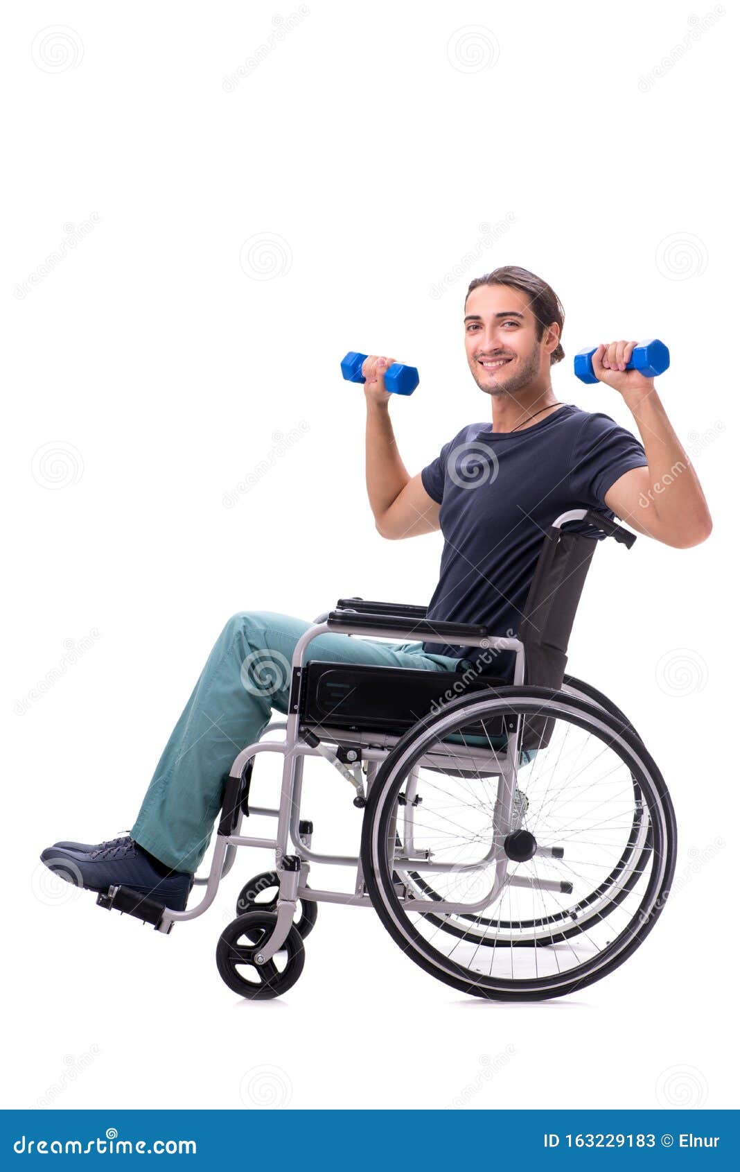 Young Disabled Man Doing Physical Exercises Isolated on White Stock ...