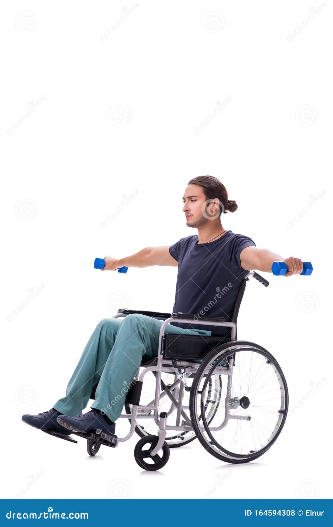 Young Disabled Man Doing Physical Exercises Isolated on White Stock ...