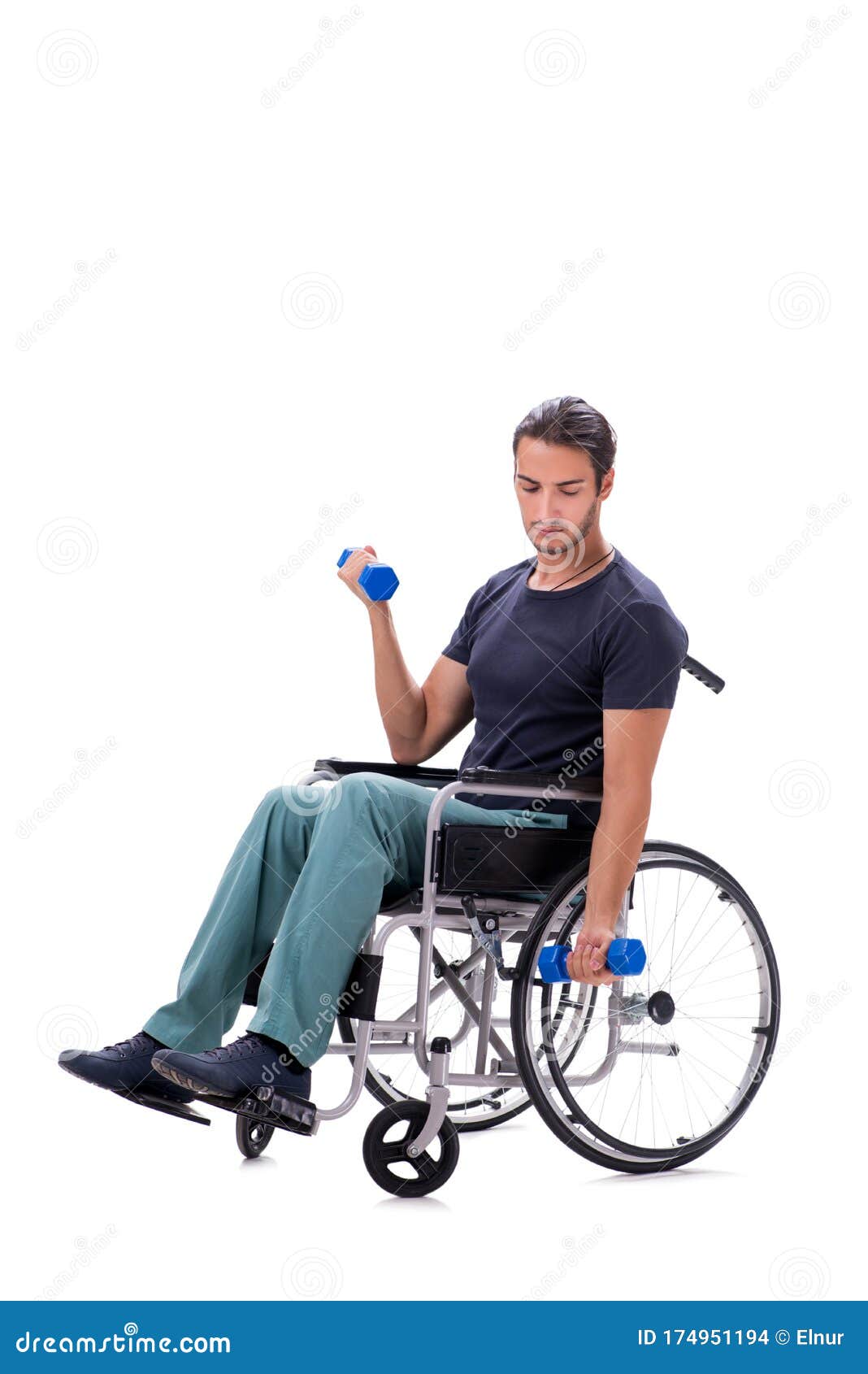 Young Disabled Man Doing Physical Exercises Isolated on White Stock ...