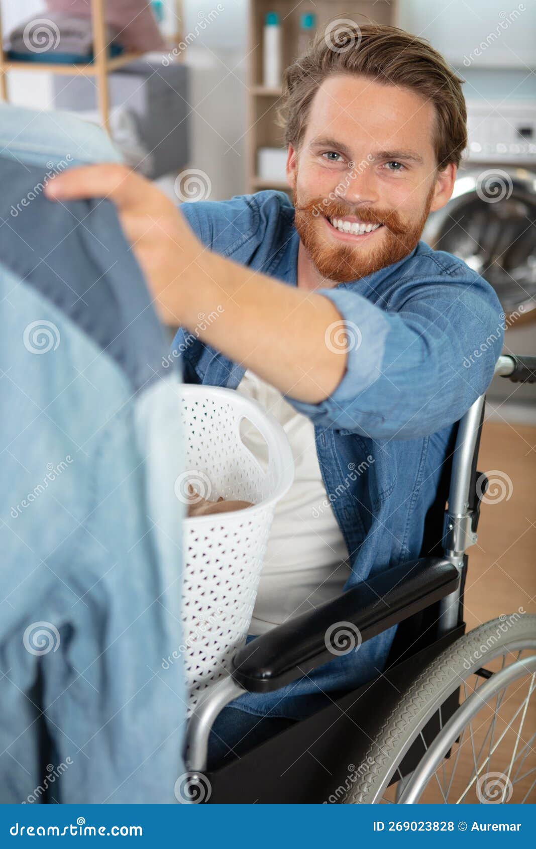 Young Disabled Man in Wheelchair Using Basket Stock Photo Image of
