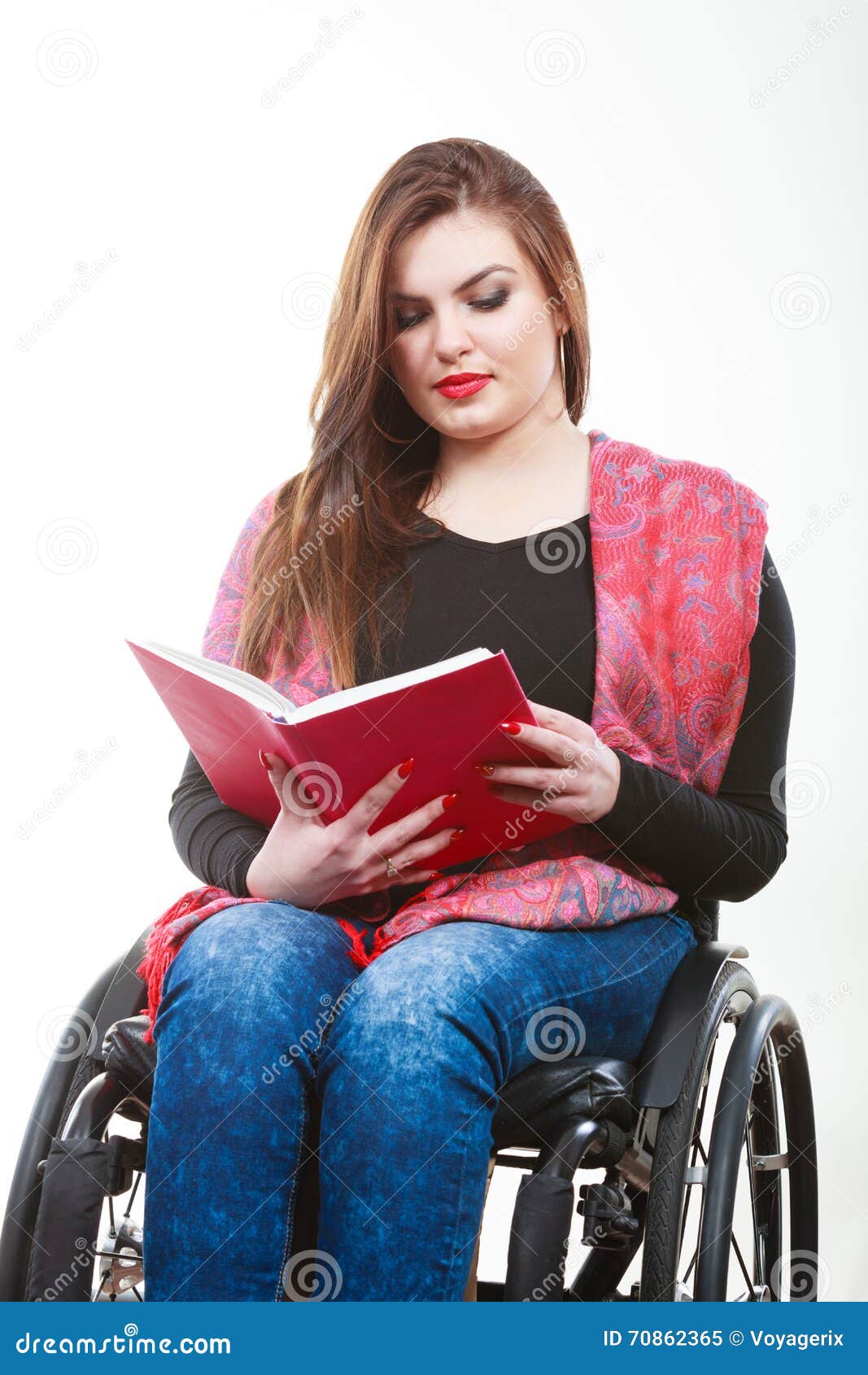Young Disabled Woman In Wheelchair With Book. Stock Image ...
