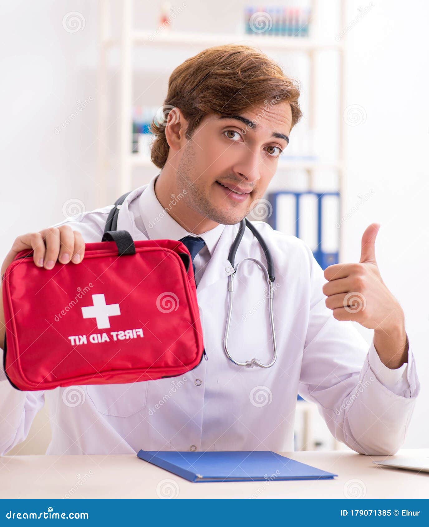 Young Doctor with First Aid Kit in Hospital Stock Image Image of