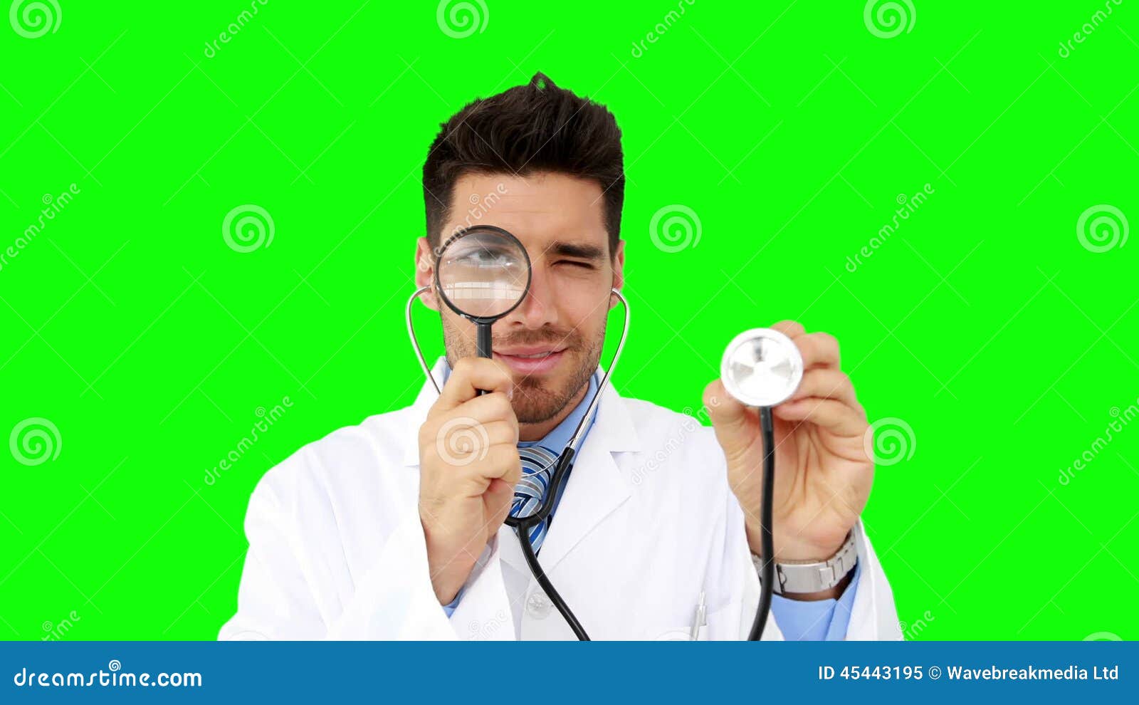 Young Doctor Looking through Magnifying Glass Stock Video Video of