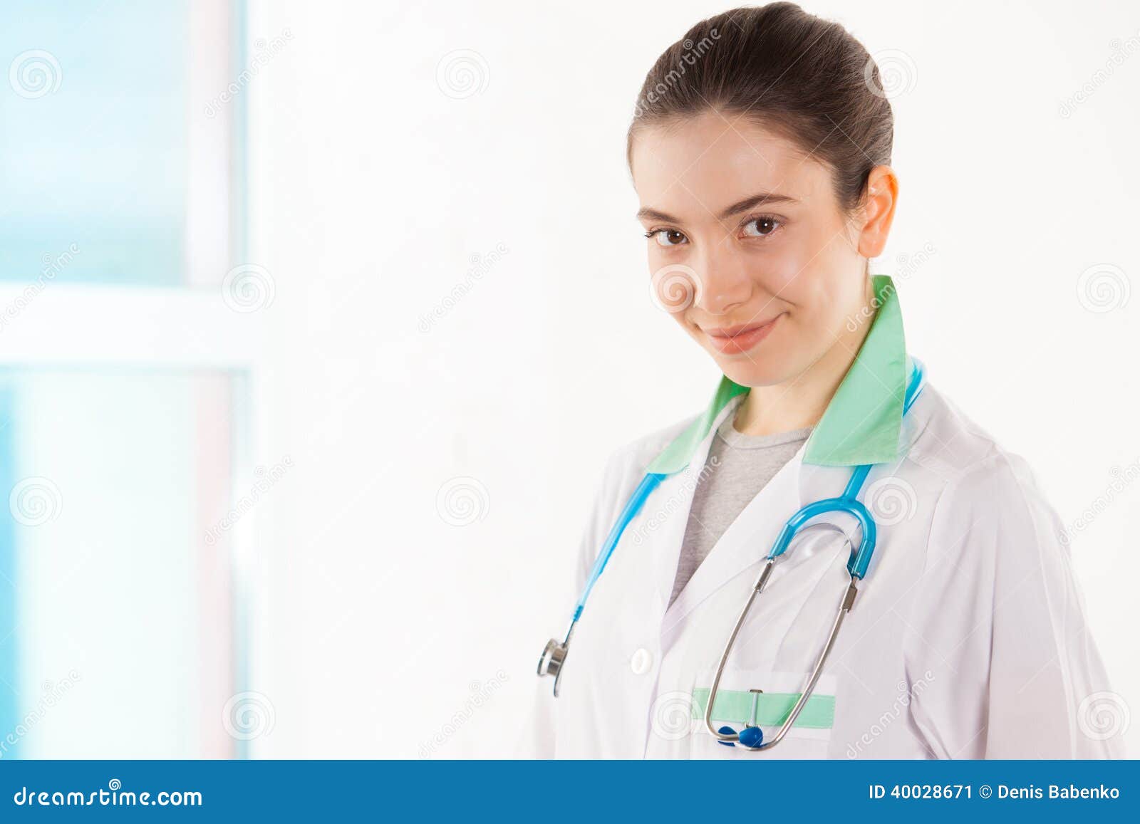 Young Doctor with Stethoscope on Her Neck Stock Image Image of