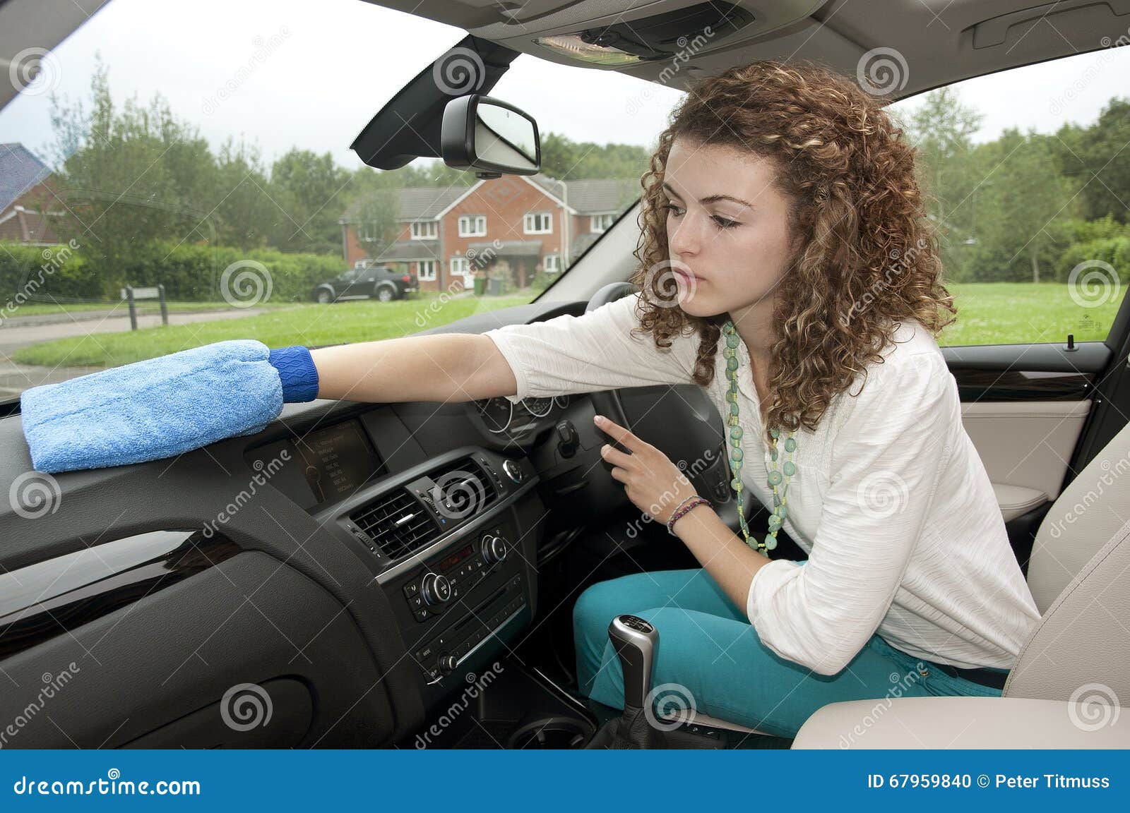 Young Driver Dusting Car Interior Stock Photo Image of dusting