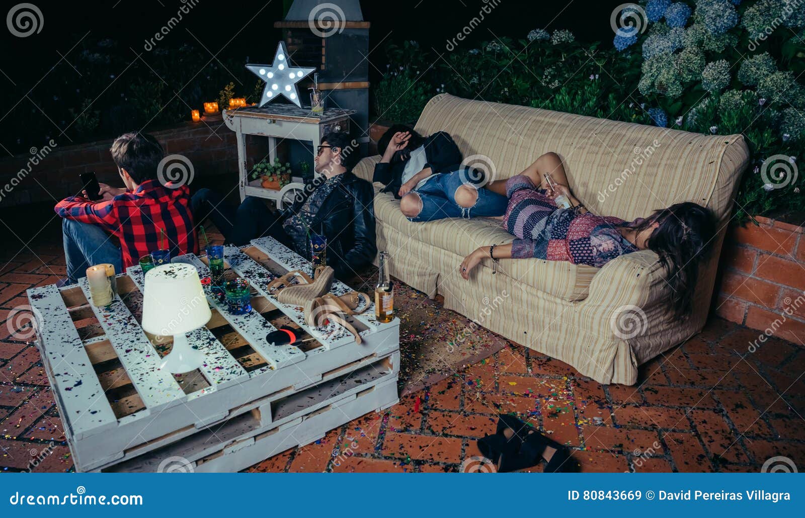 Young Drunk Friends Sleeping in a Sofa after Party Stock Image Image