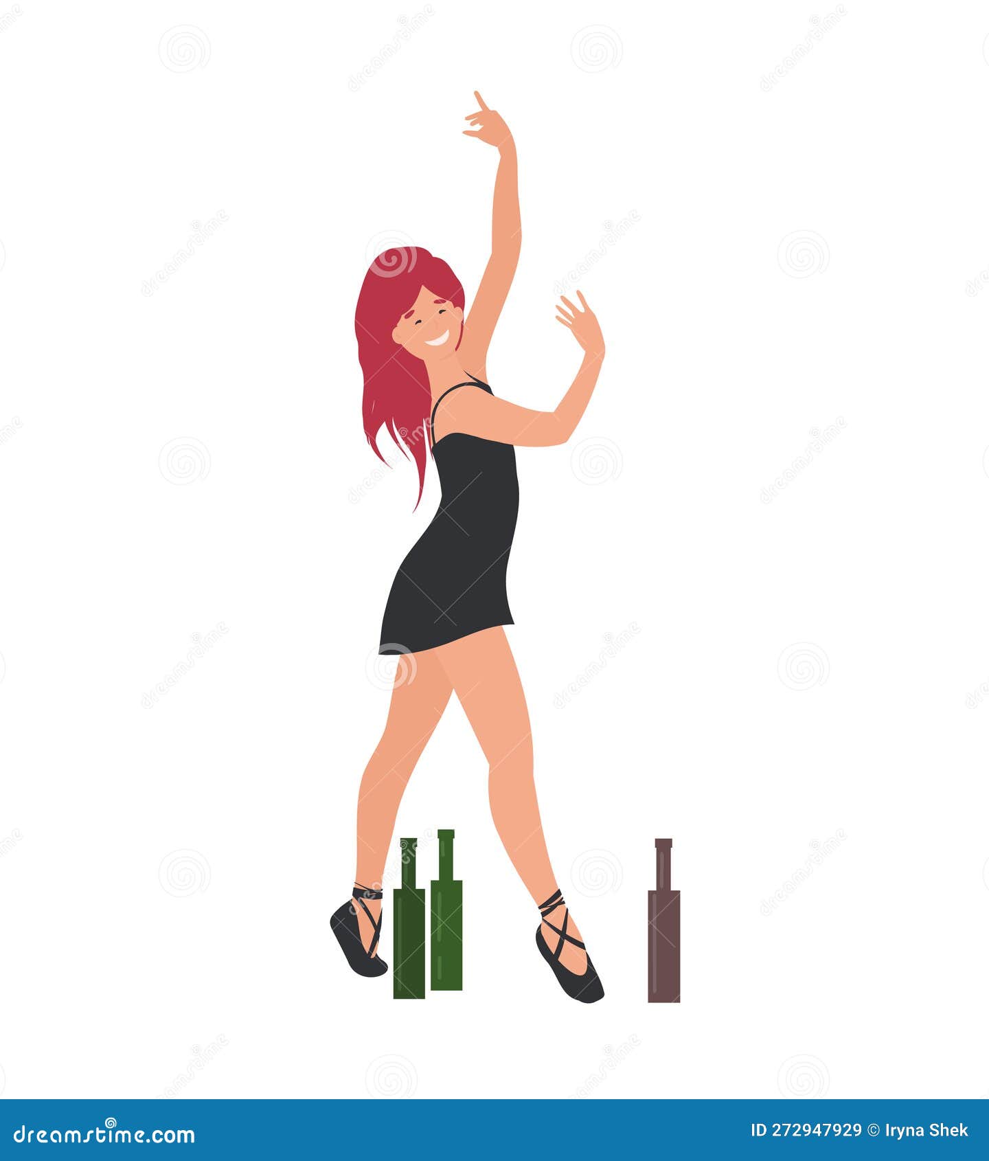 Drunk Woman Dancing With Boozy Drink In Hand. Drunken Addicted Girl ...