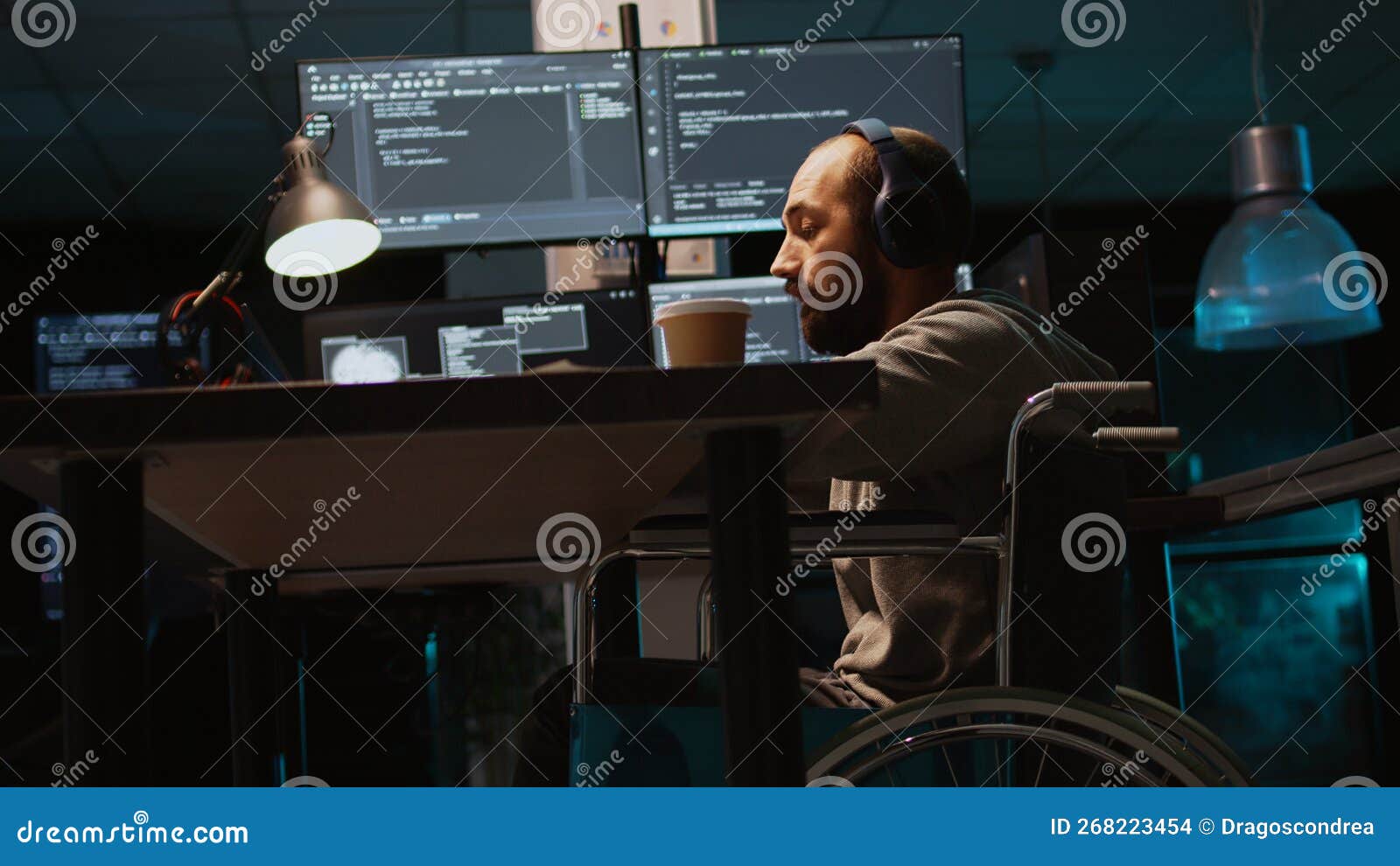 Young Engineer with Chronic Disability Working on it Software Coding