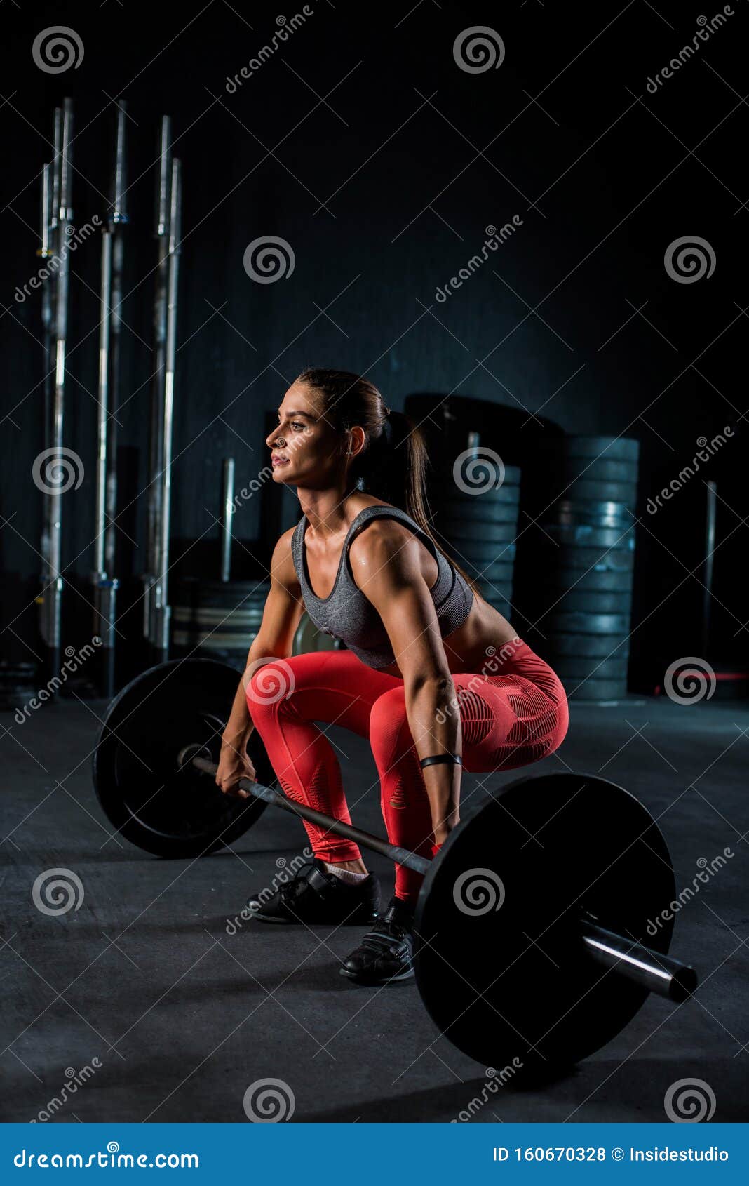 Young, European, Muscular Girl in Red Leggings, Doing Exercise with a ...