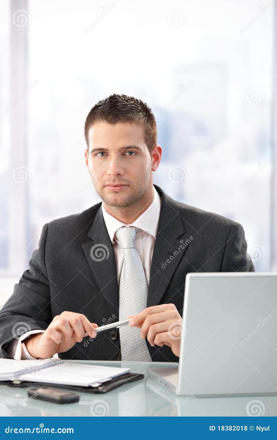 Young Executive Sitting In Bright Office Royalty Free Stock Photos