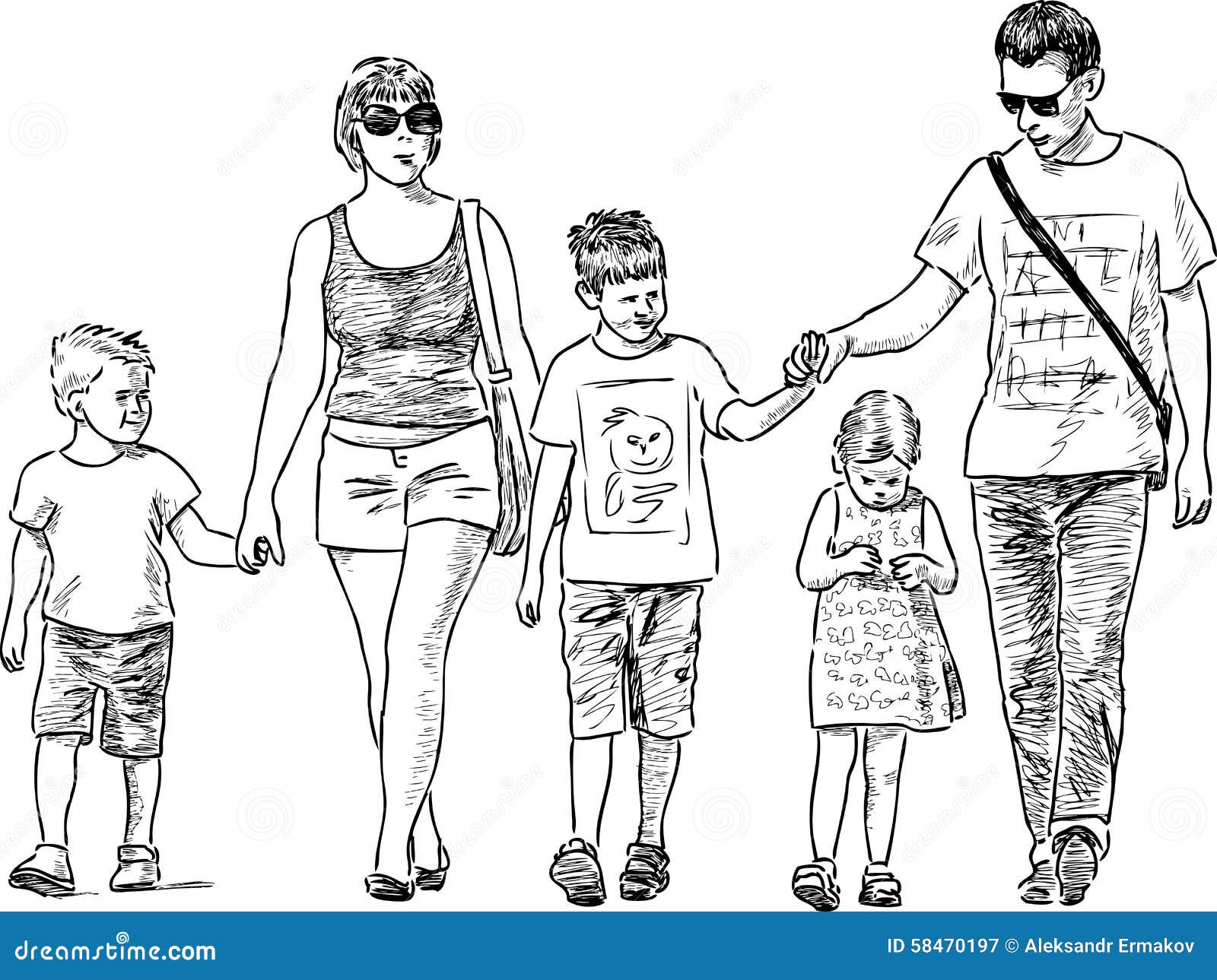 Vector Sketch of happy family Parents and children - Stock Illustration  [35487486] - PIXTA