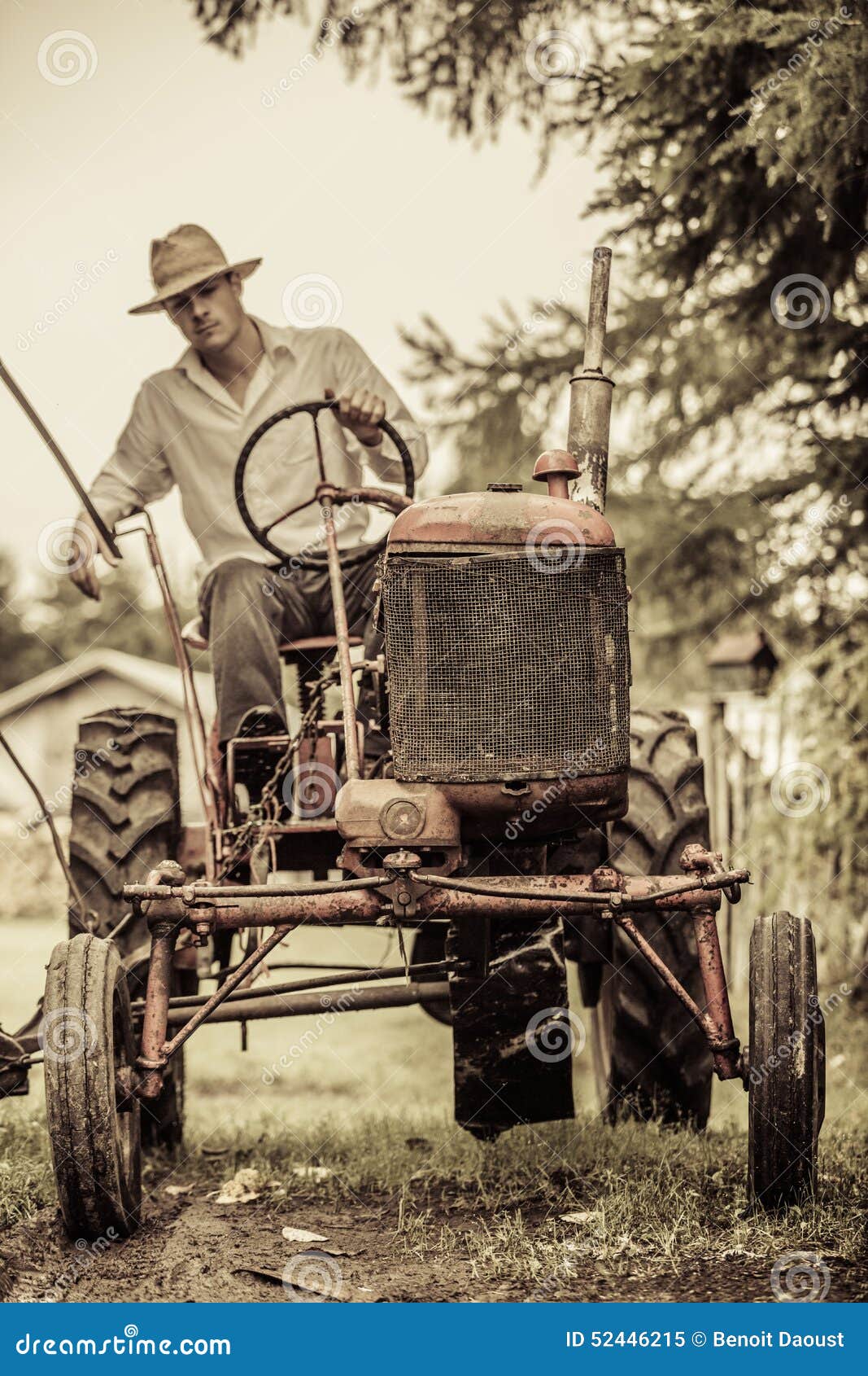 Young Farmer on a Vintage Tractor Stock Image Image of equipment
