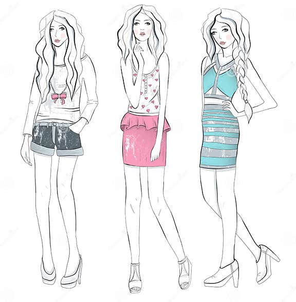 Young Fashion Girls Illustration Stock Vector - Illustration of ...