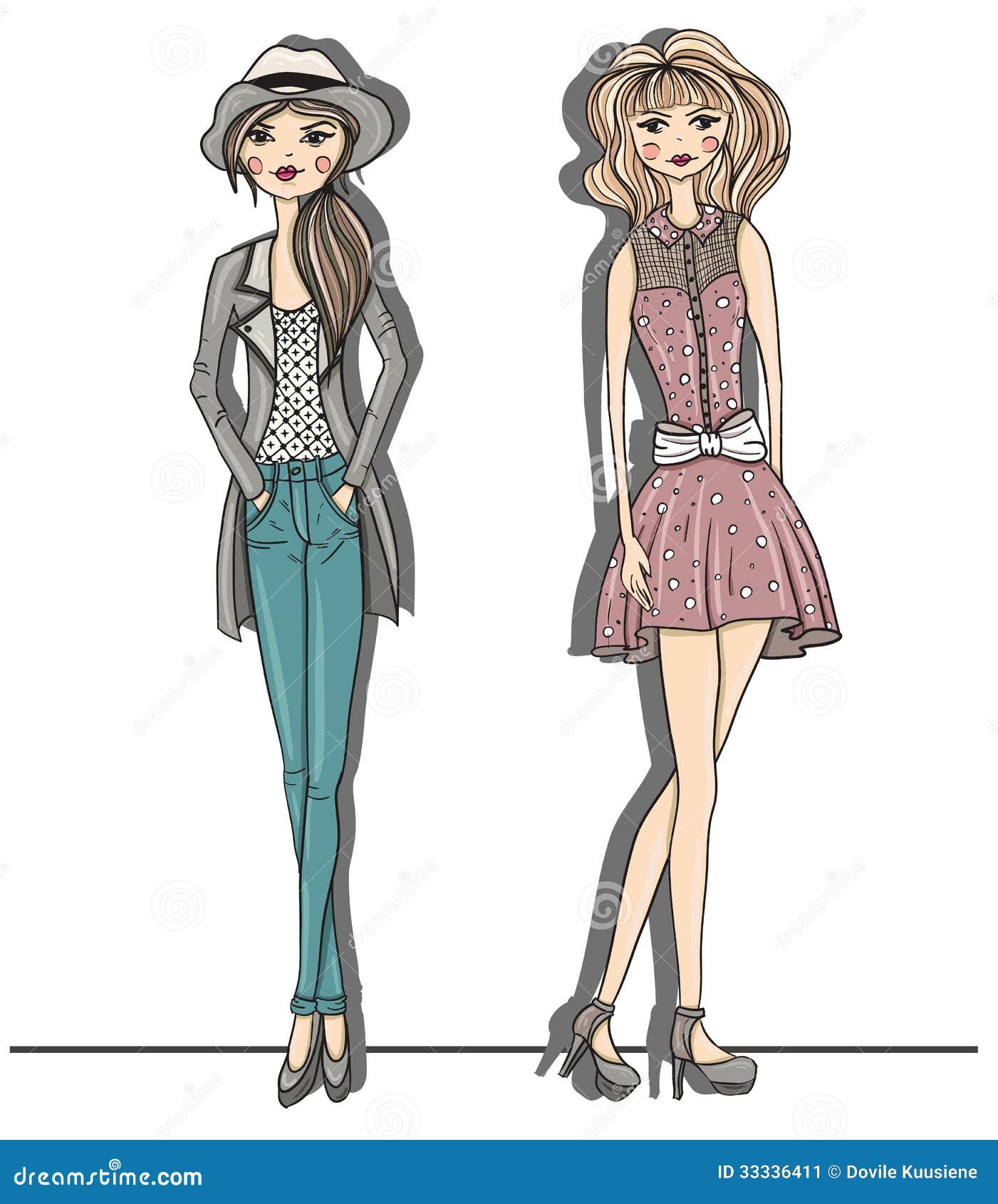 Young Fashion Girls Illustration. Vector Illustrat Stock 