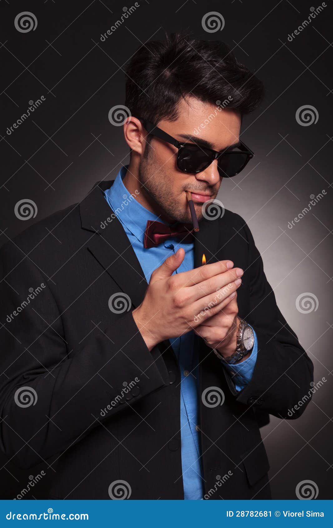 Young Fashion Man Lighting His Cigarette Stock Image Image 28782681